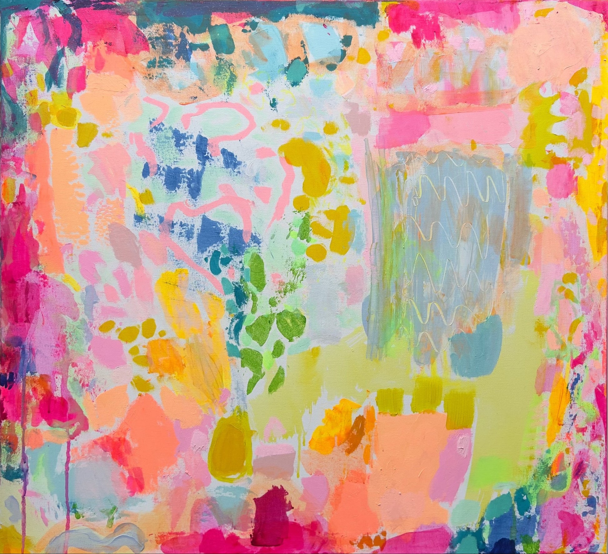 Leopards CAN Change Their Spots artwork by Kathryn Sillince, 90cm x 90cm, featuring a vibrant leopard illustration on canvas.