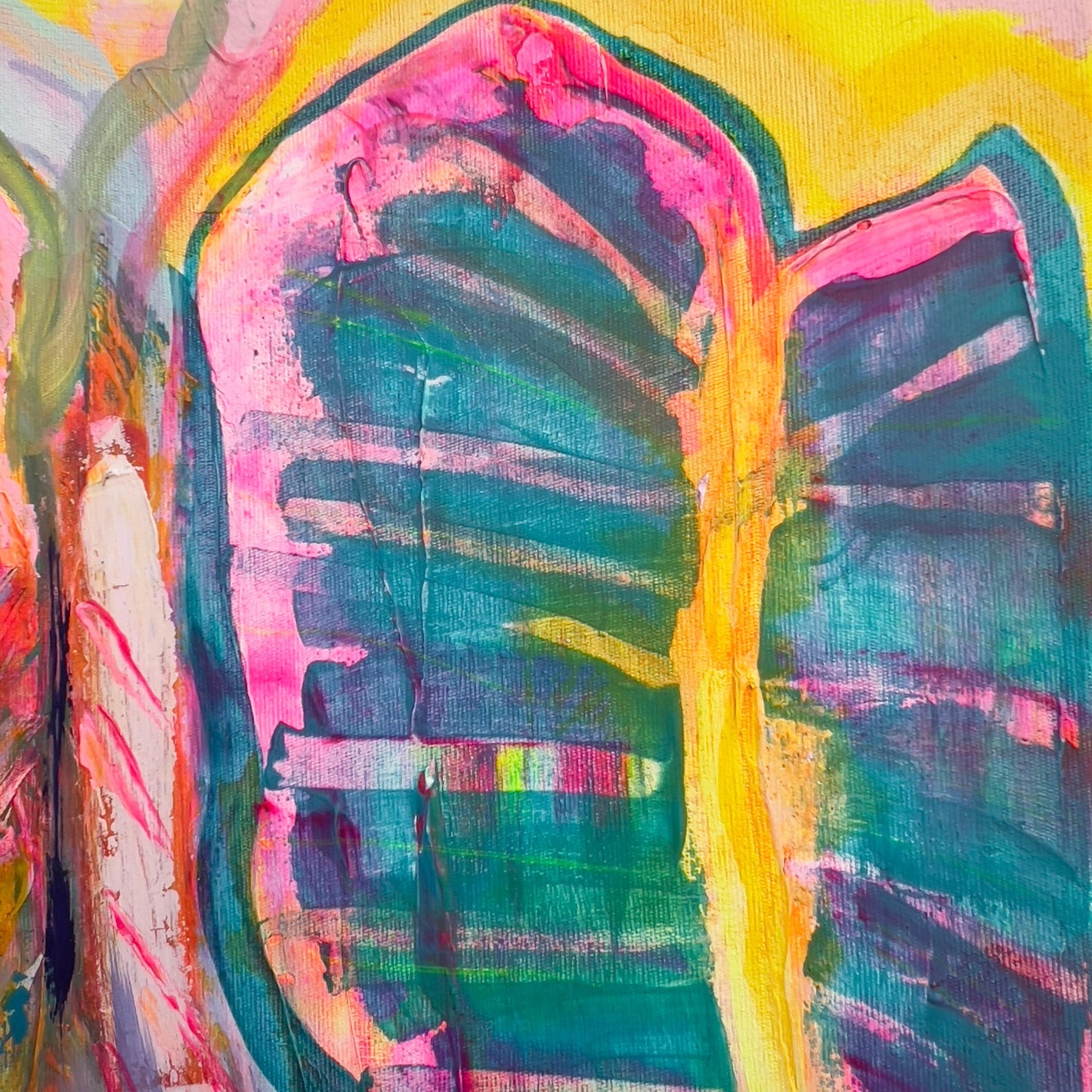 'Three Alocasia Leaves' 41cm x 41cm - Kathryn Sillince Artist