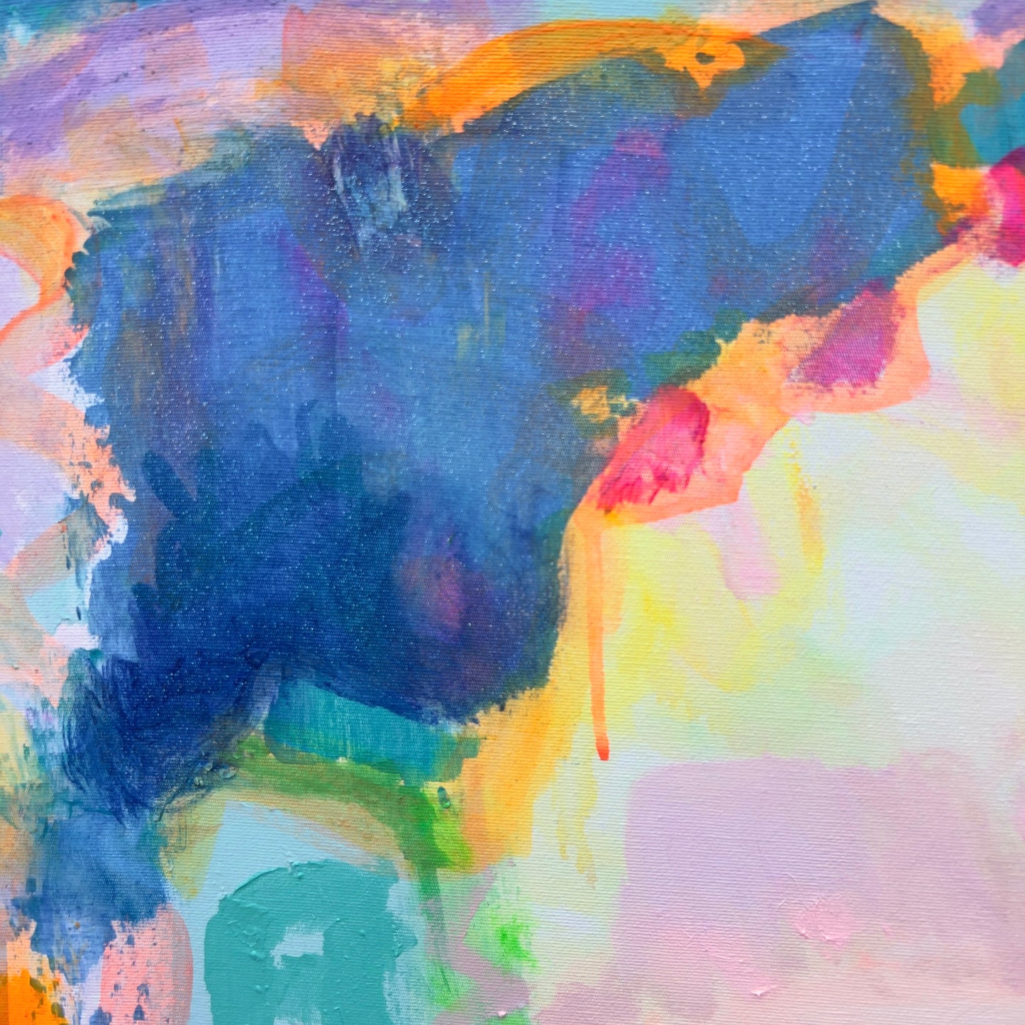 Kathryn Sillince Artist 'Ravishing' 80cm x 80cm abstract painting with vibrant colors on canvas.