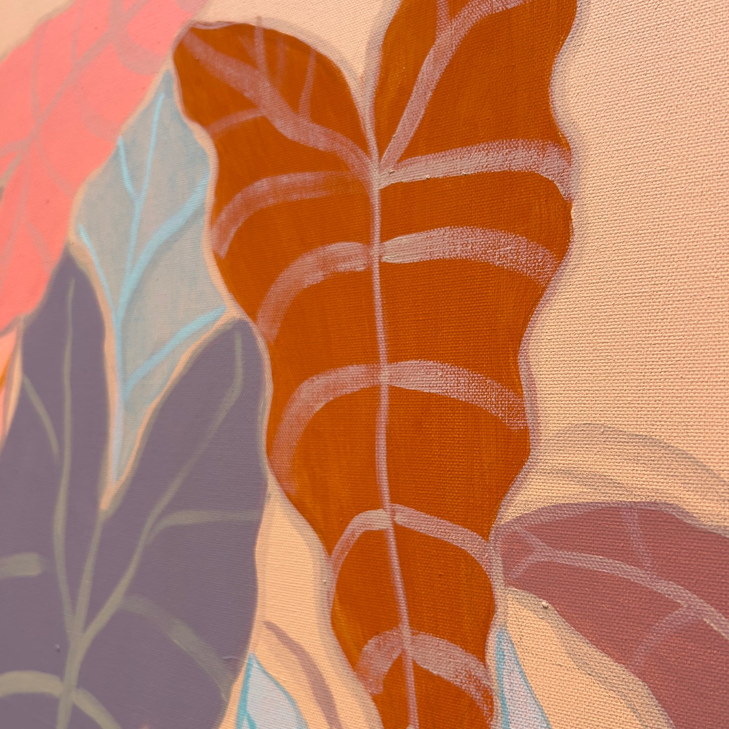 Botanical print set featuring Peachy Alocasia artwork by Kathryn Sillince, vibrant botanical illustrations in a diptych format.