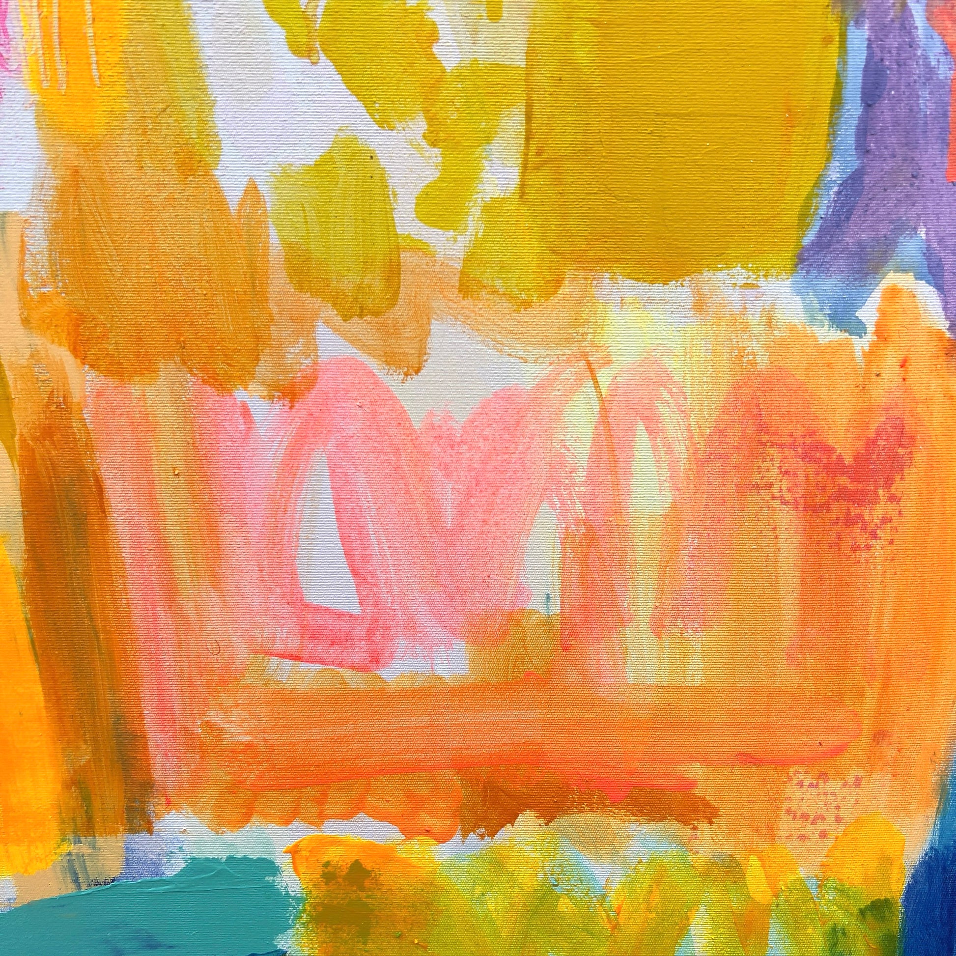 Kathryn Sillince Artist's 'Zenith of Summer' 80cm x 80cm abstract art print with vibrant colors on textured paper.