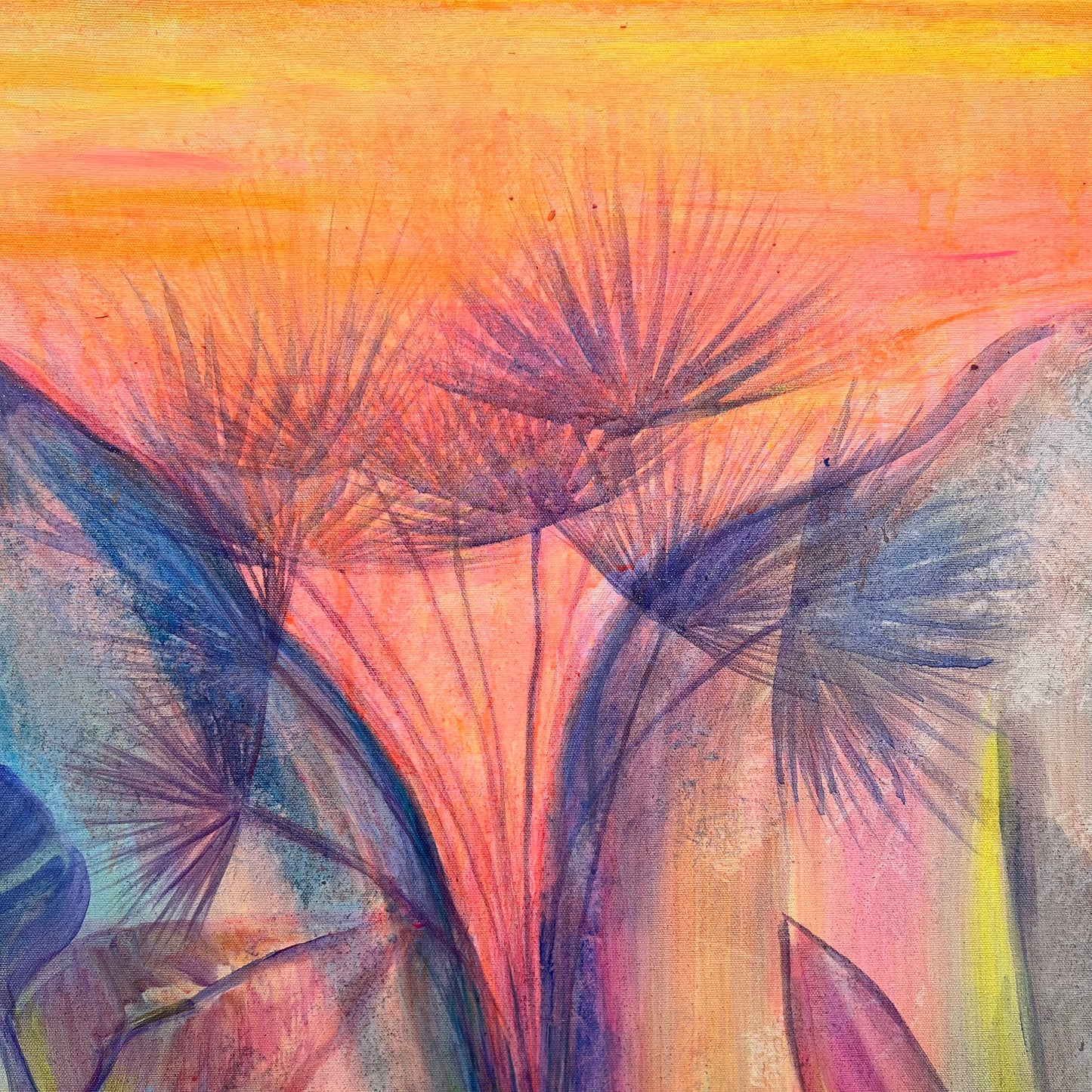 Colorful Twilight Tropics paper print by Kathryn Sillince Artist featuring vibrant tropical landscape artwork.