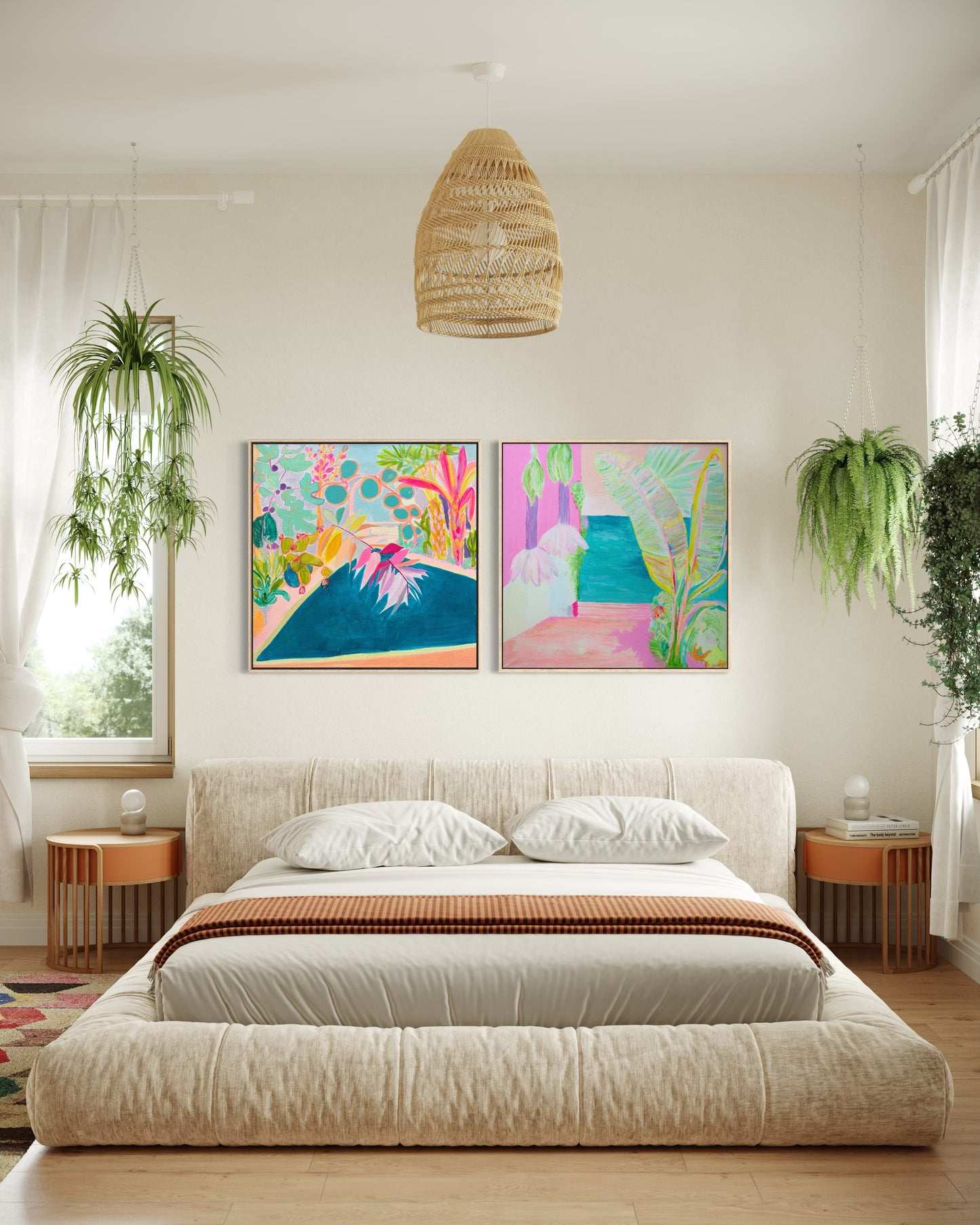 Botanical print set by Kathryn Sillince featuring 'Endless Summer By The Pool' and 'Vacation Anticipation' artwork, floral and summer themes.