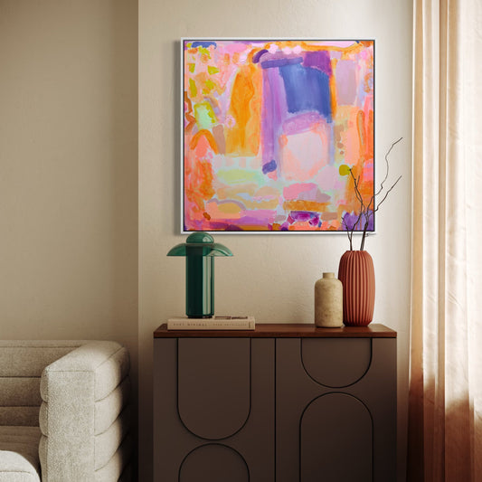 Kathryn Sillince Artist 'A New Found Energy' 90cm x 90cm abstract painting with vibrant, textured brushstrokes