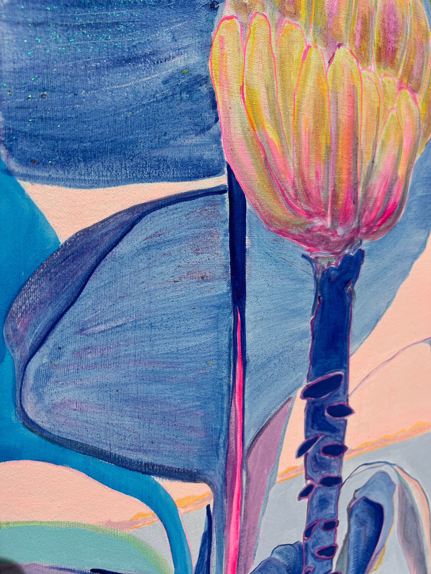 Colorful paper print of blooming flowers by Kathryn Sillince Artist titled "Flourishing By Moonlight" featuring vibrant floral artwork.