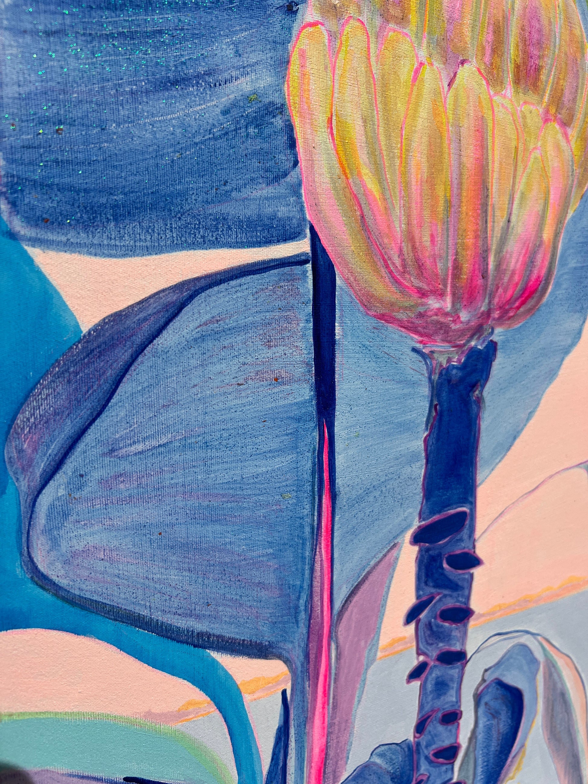 Colorful paper print of blooming flowers by Kathryn Sillince Artist titled "Flourishing By Moonlight" featuring vibrant floral artwork.