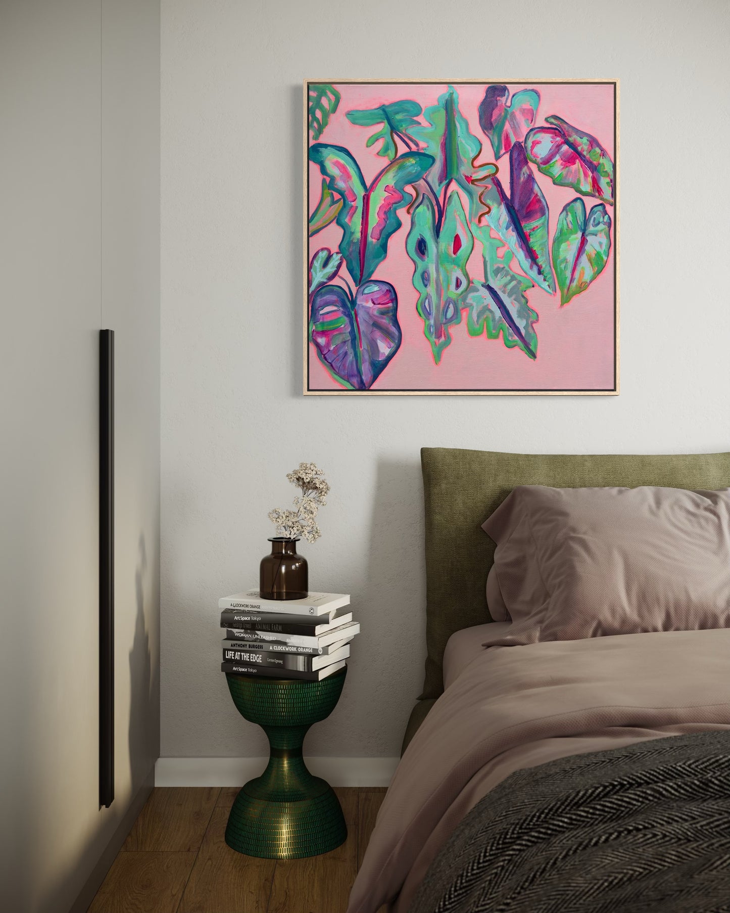 Alocasia Study III artwork by Kathryn Sillince, vibrant botanical illustration measuring 82cm by 82cm on high-quality paper.
