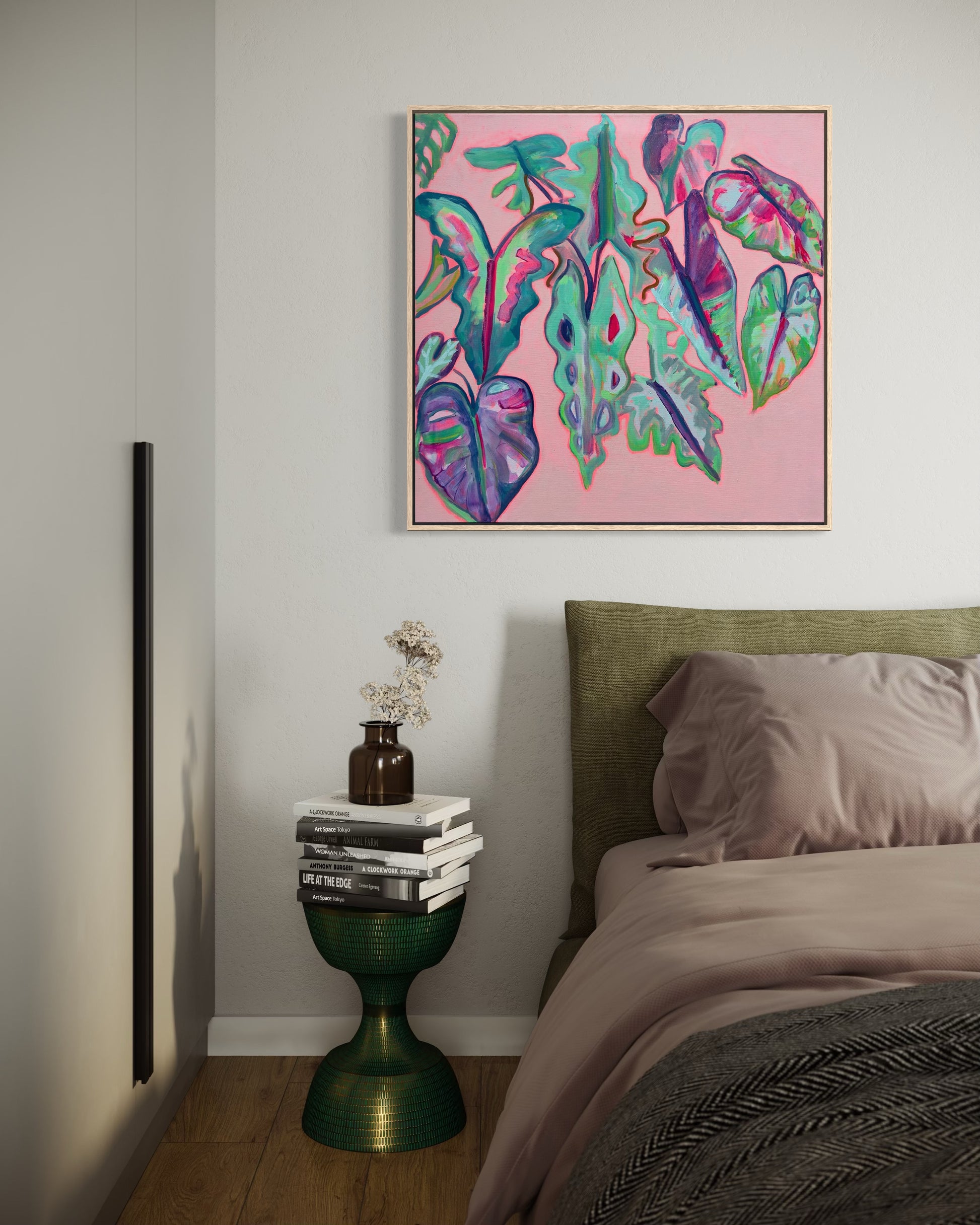 Alocasia Study III artwork by Kathryn Sillince, vibrant botanical illustration measuring 82cm by 82cm on high-quality paper.