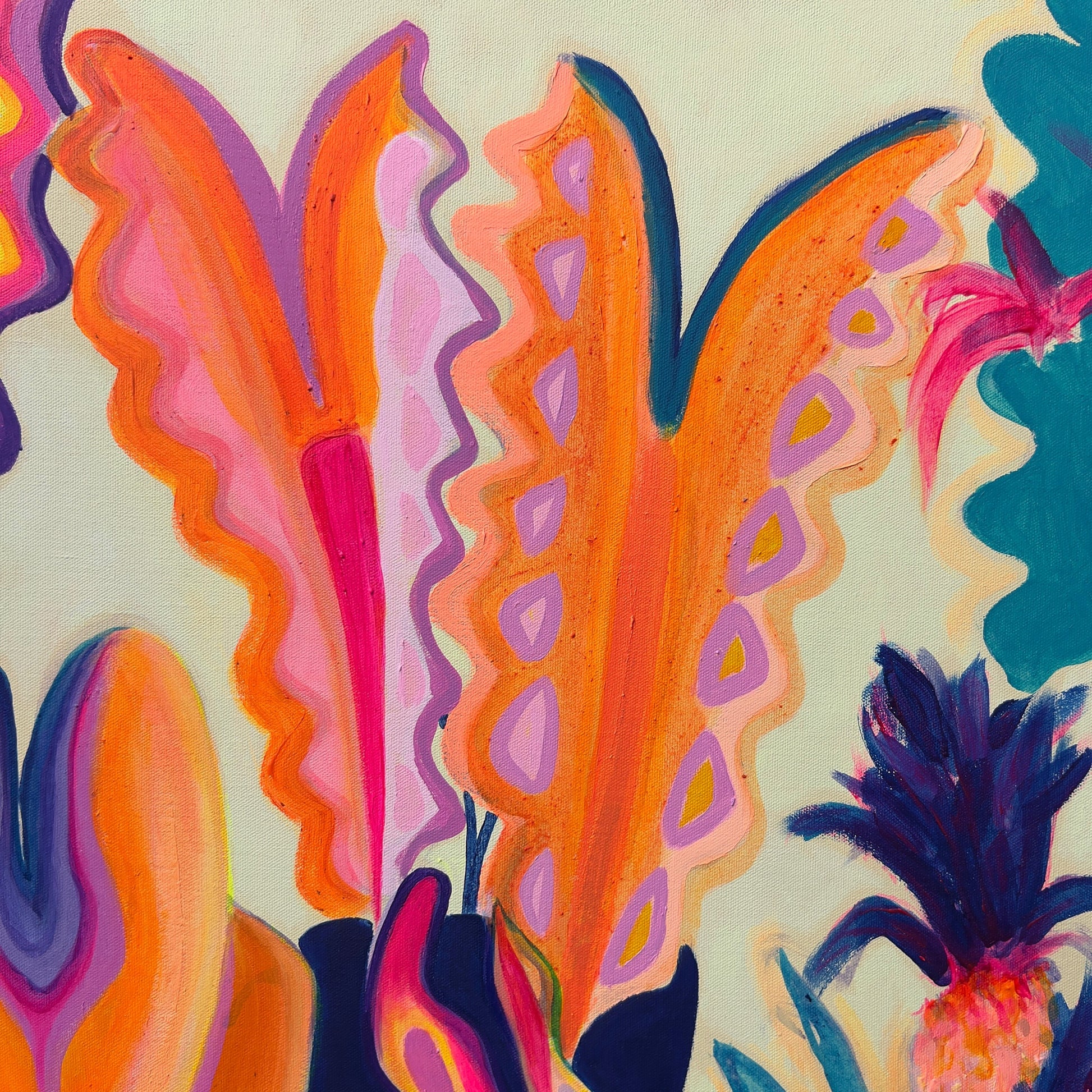 Alocasia Study V artwork by Kathryn Sillince, featuring lush green leaves in vivid detail, measuring 61cm by 71cm.