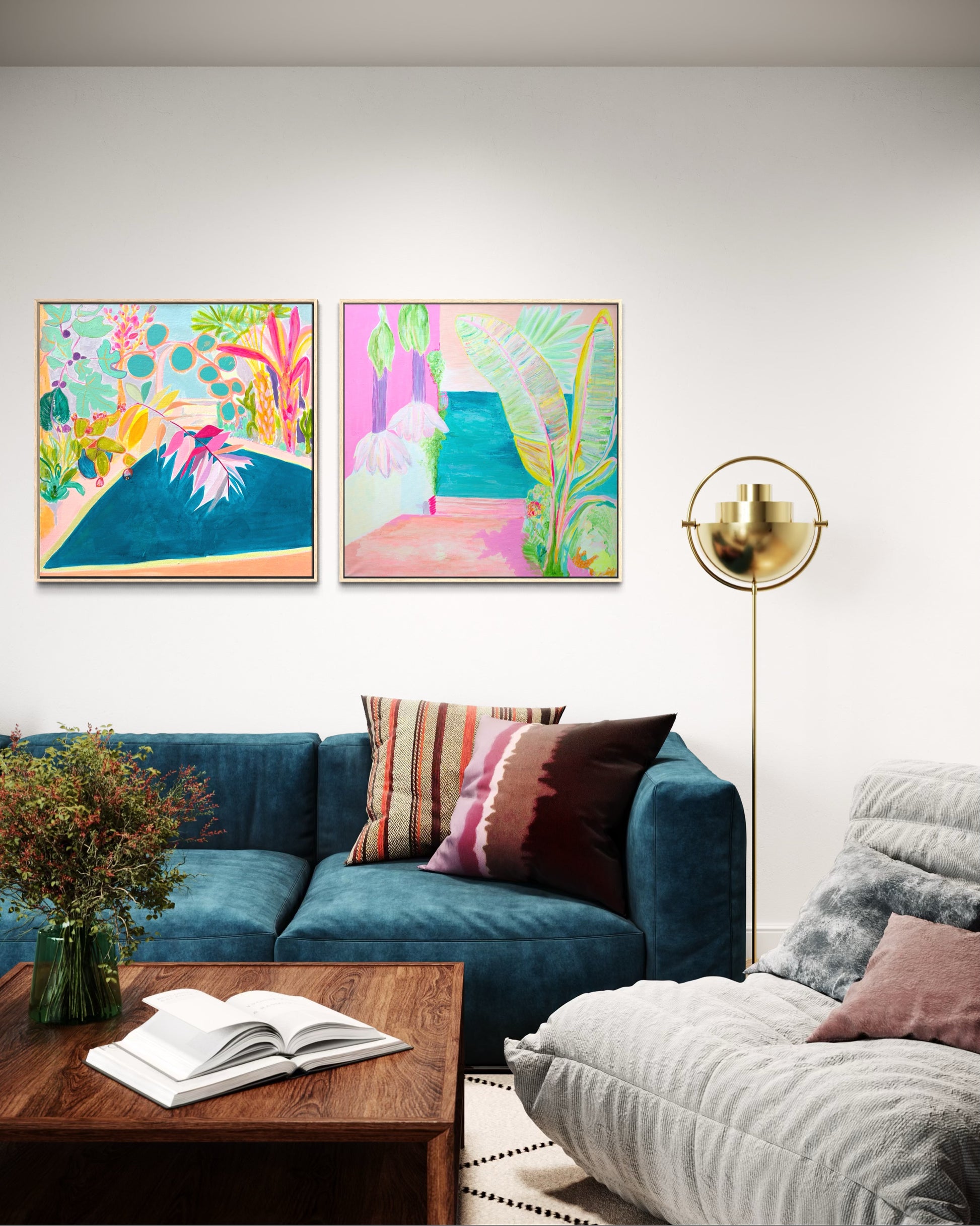 Botanical print set by Kathryn Sillince featuring 'Endless Summer By The Pool' and 'Vacation Anticipation' artwork.