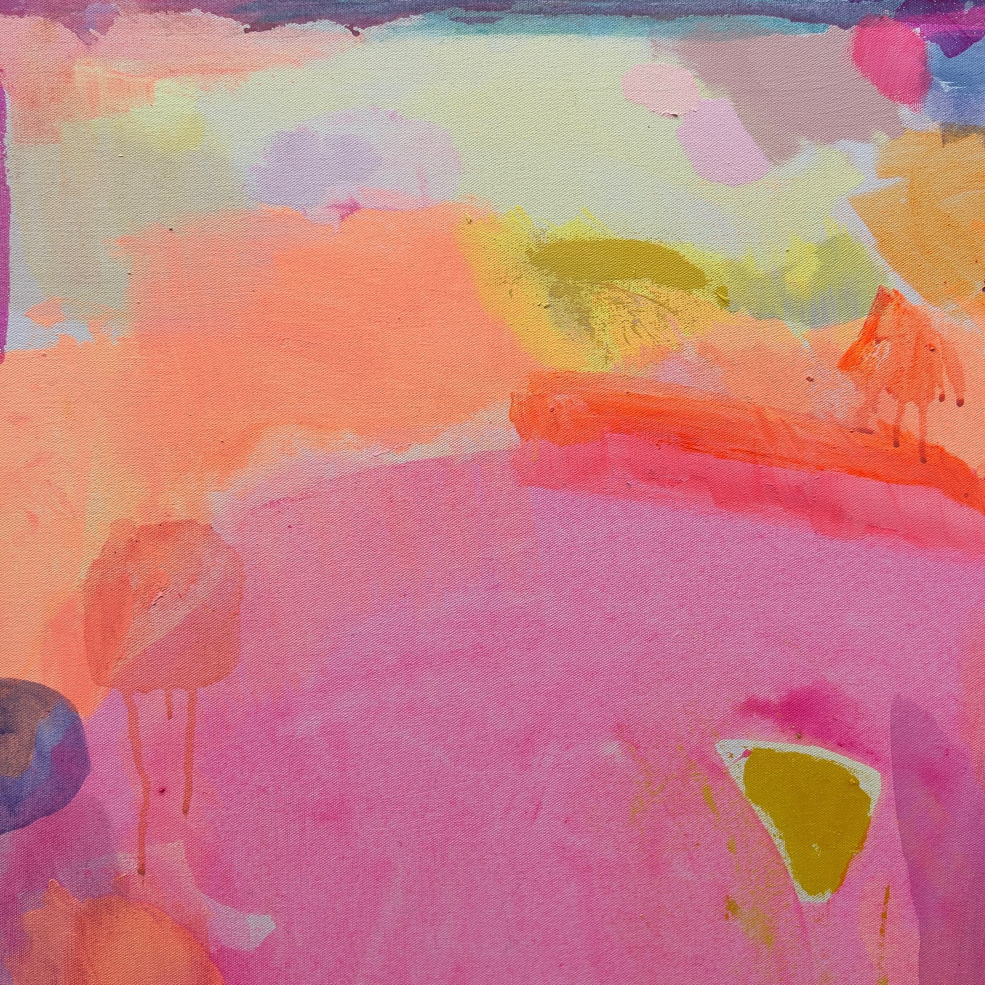 Close-up of 'A Beautiful Demeanour' by Kathryn Sillince Artist, showcasing vibrant colors and detailed brushwork on a 92cm square canvas.