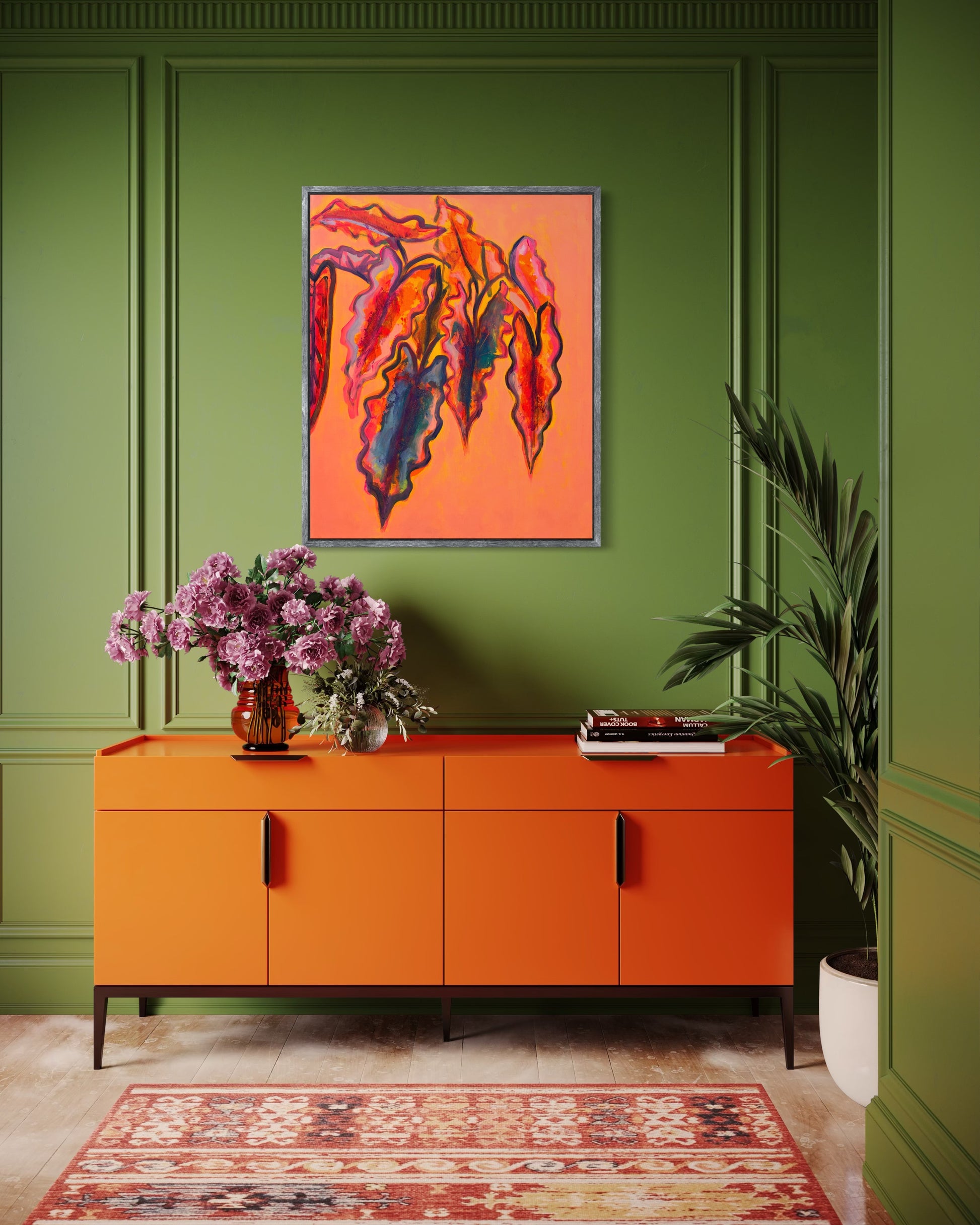 Alocasia Study art print by Kathryn Sillince, showcasing detailed green foliage on 66cm x 82cm paper.