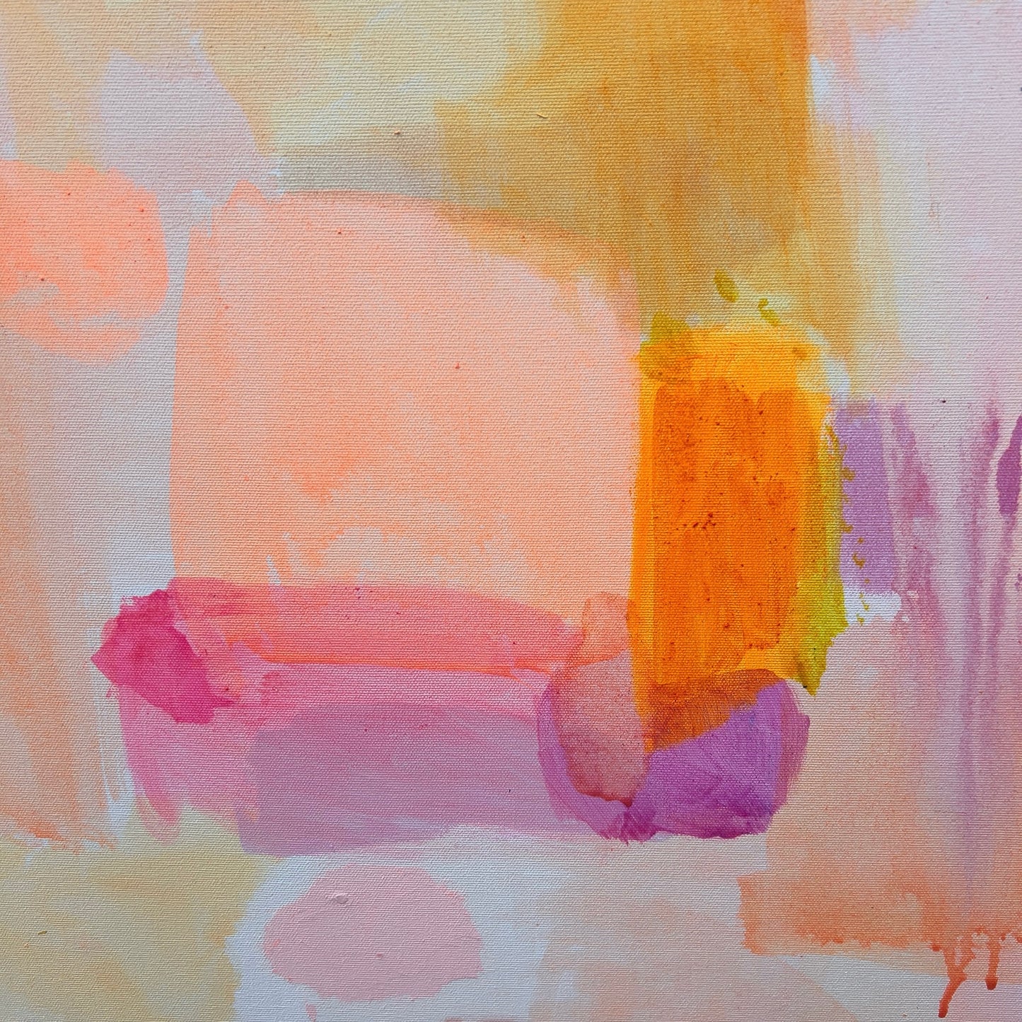 Close-up of Kathryn Sillince Artist's "So Many Things To Look Forward To" 90cm x 90cm artwork, showcasing vibrant colors and textured brushstrokes.