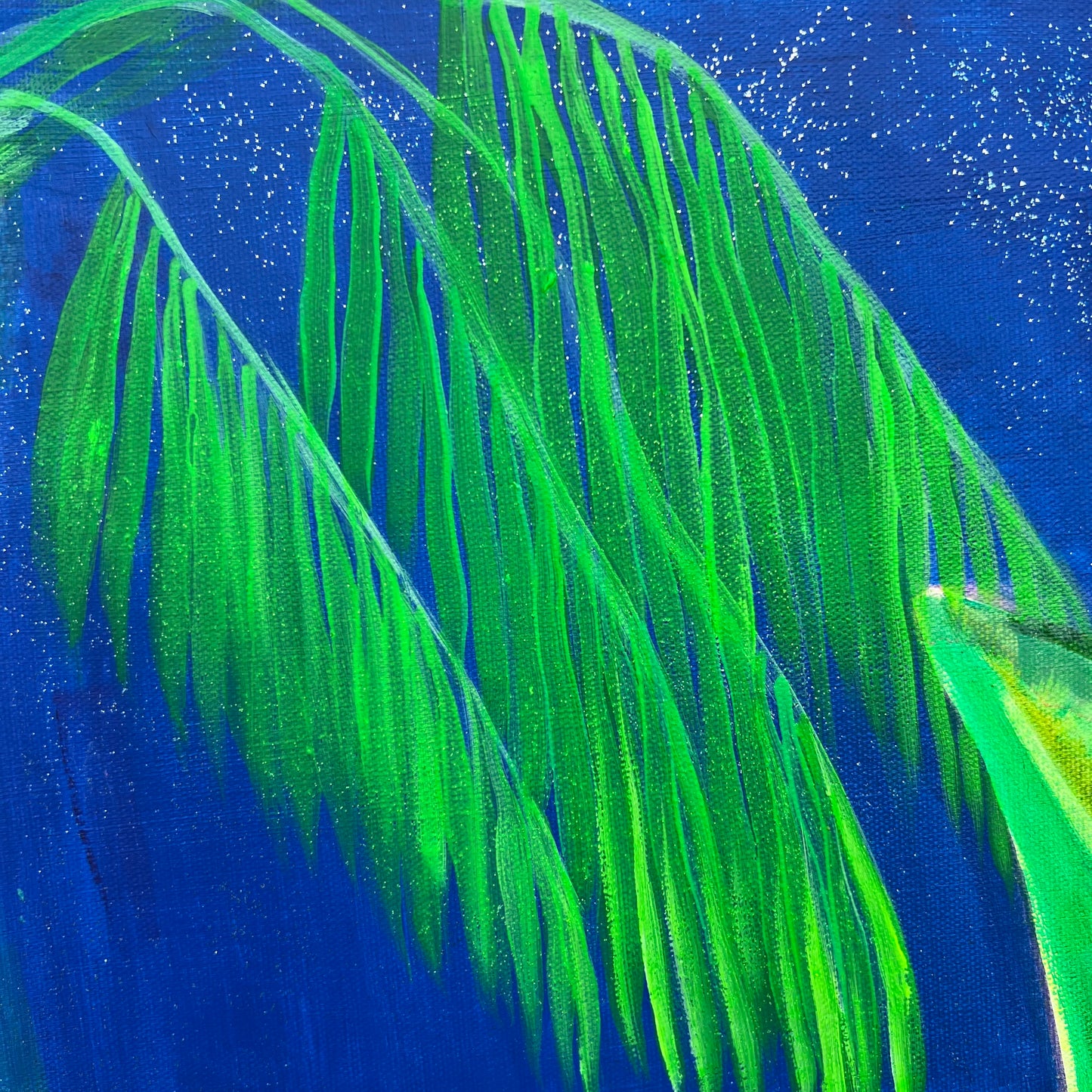 Nightfall Glowpool paper print by Kathryn Sillince Artist featuring a luminous, colorful abstract landscape scene with vibrant hues.