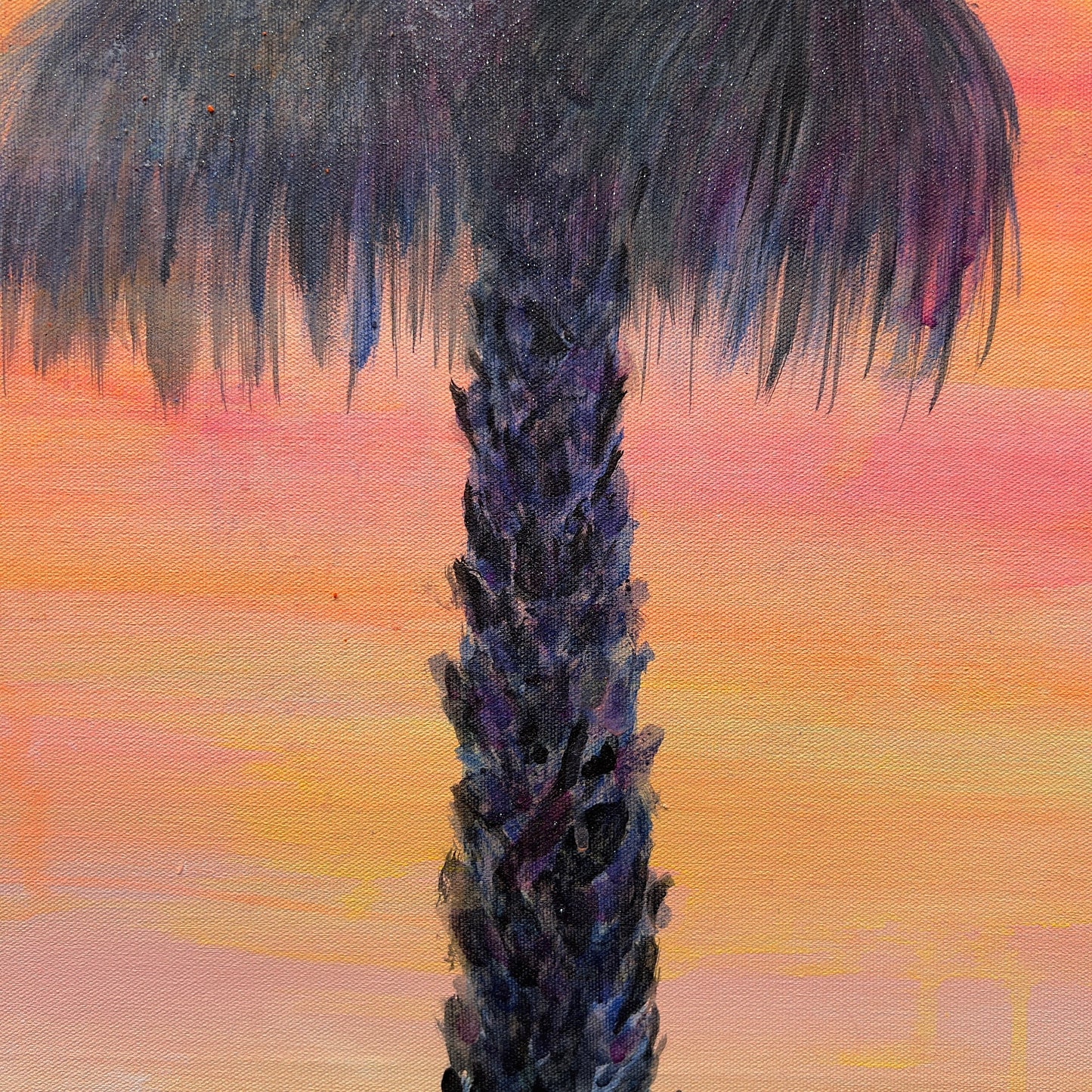 Sunset Solitude artwork by Kathryn Sillince, 66cm x 81cm, featuring a serene sunset scene with vibrant colors and tranquil landscape.