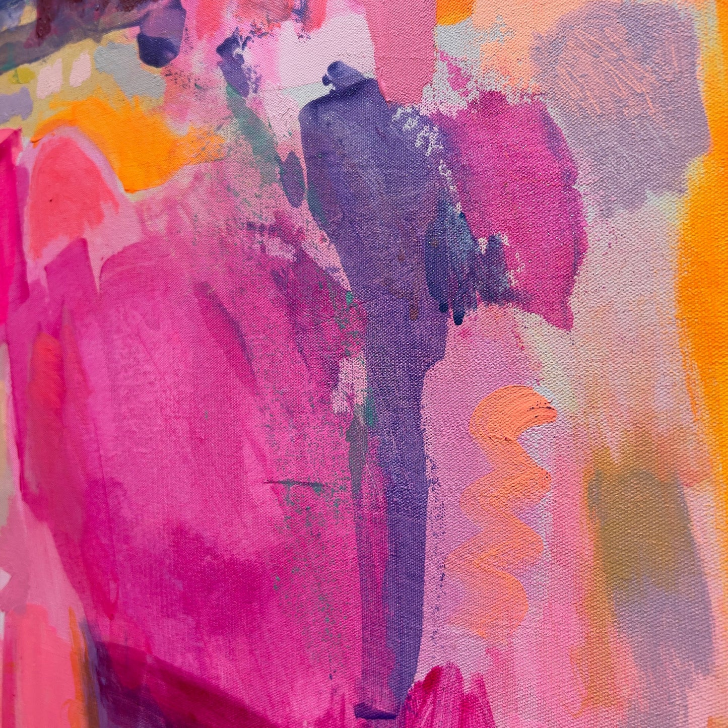 Kathryn Sillince Artist's 'Sunbeams and Daydreams' 92cm x 92cm abstract art featuring warm sunlit colors and dreamy patterns.