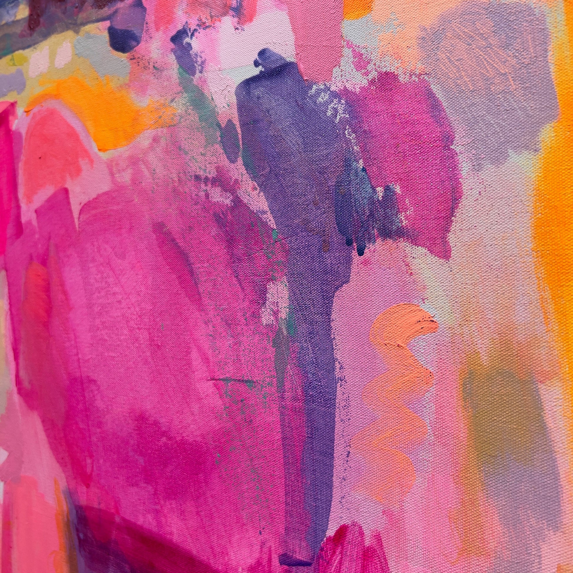 Kathryn Sillince Artist's 'Sunbeams and Daydreams' 92cm x 92cm abstract art featuring warm sunlit colors and dreamy patterns.
