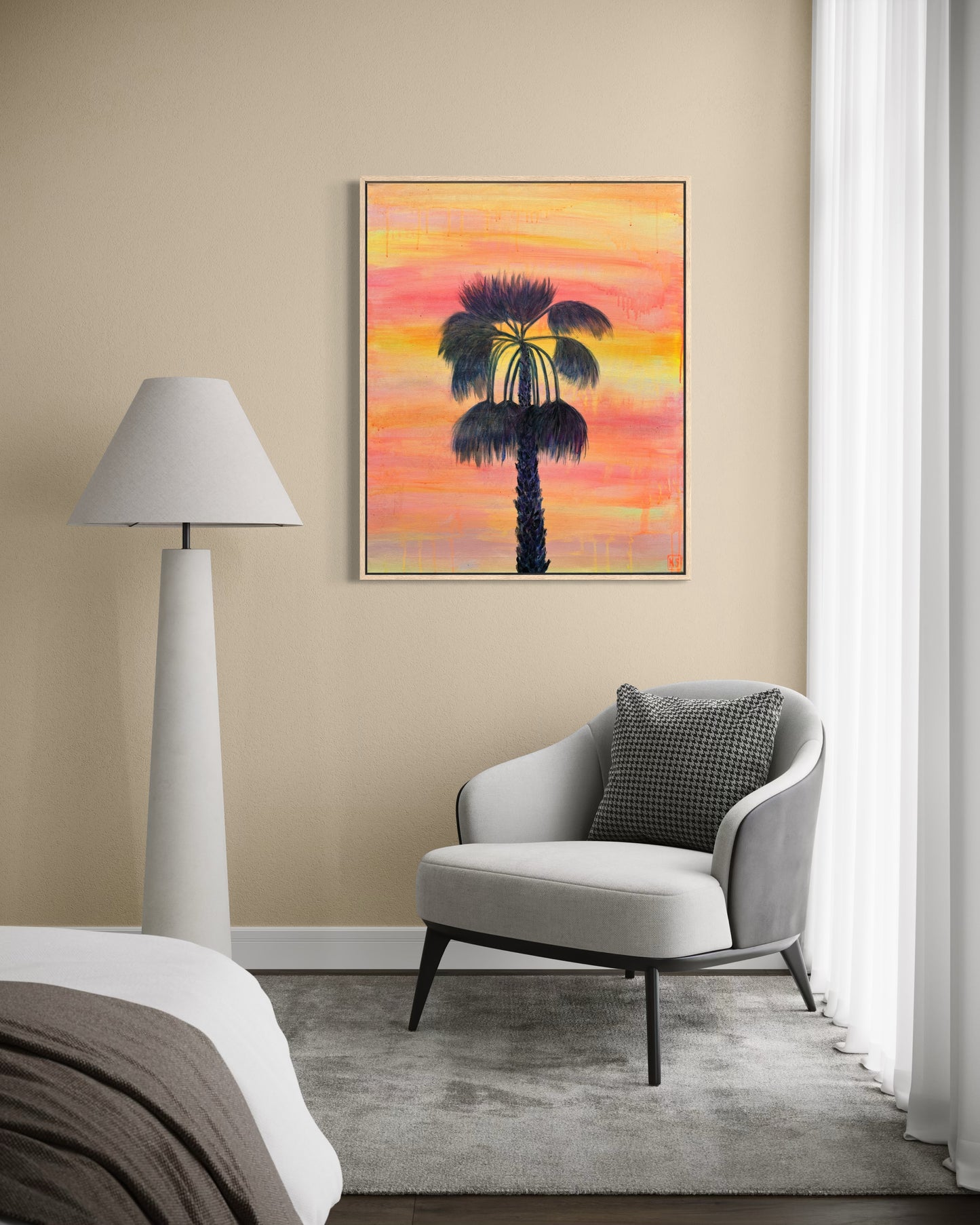 Sunset Solitude art print by Kathryn Sillince featuring a 66cm x 81cm serene sunset landscape with warm colors.