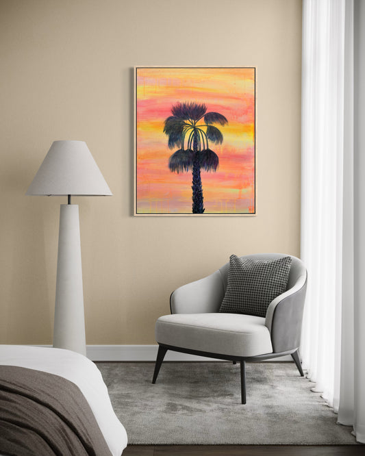 Sunset Solitude art print by Kathryn Sillince featuring a 66cm x 81cm serene sunset landscape with warm colors.