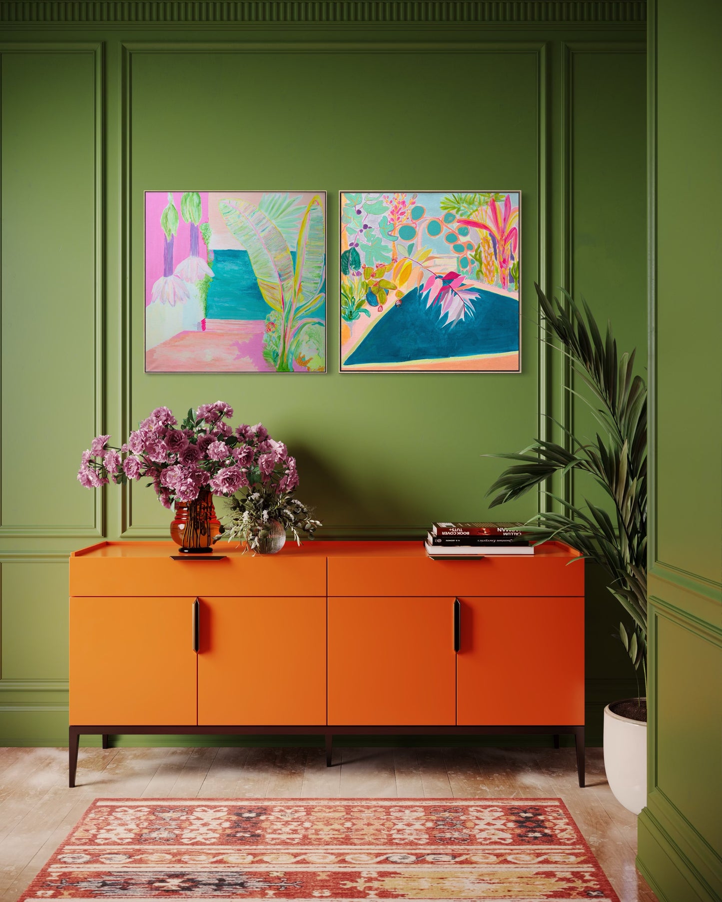 Botanical print set by Kathryn Sillince featuring 'Endless Summer By The Pool' and 'Vacation Anticipation' artwork images.