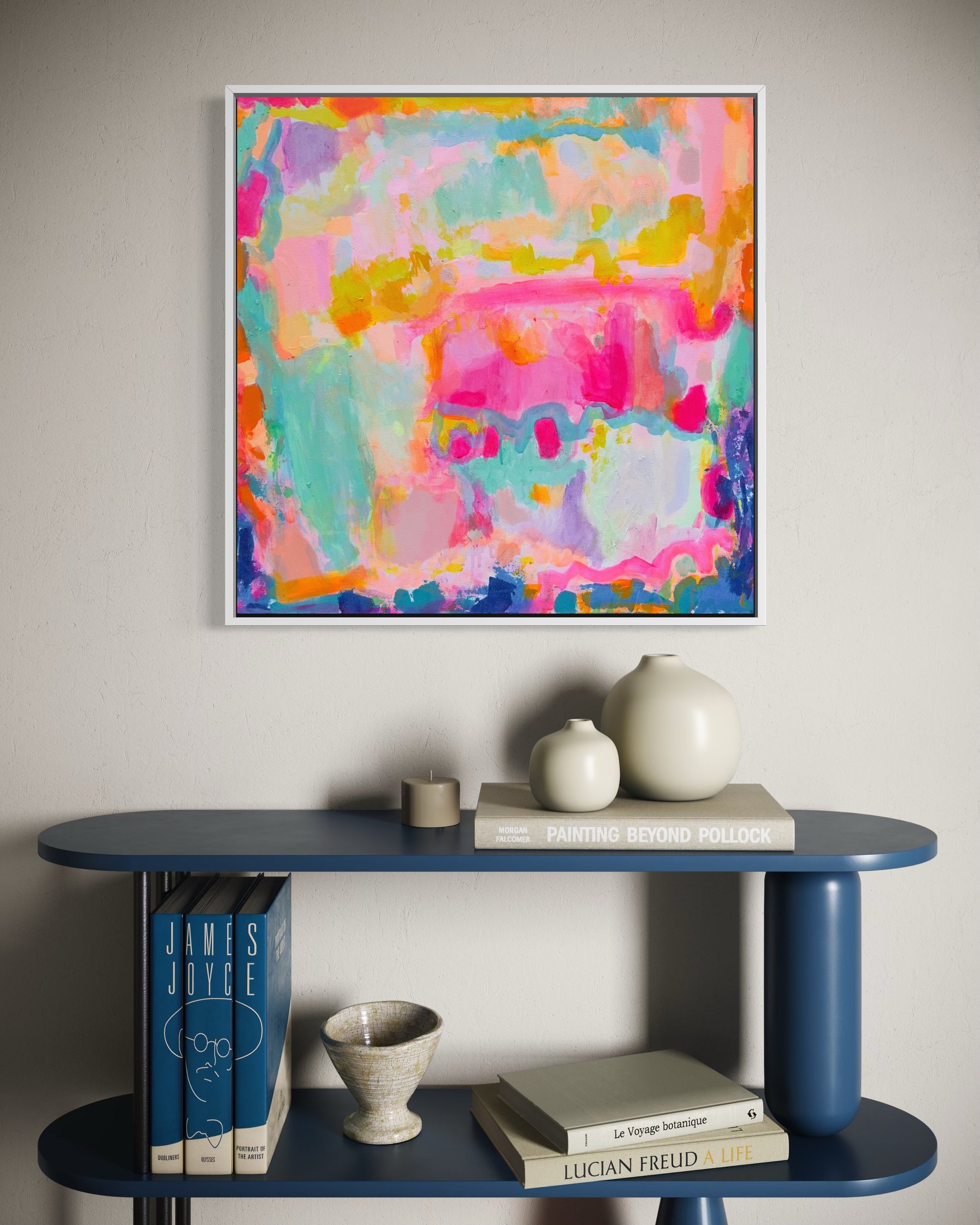Kathryn Sillince Artist Summer Loving 80cm x 80cm colorful abstract artwork on canvas.