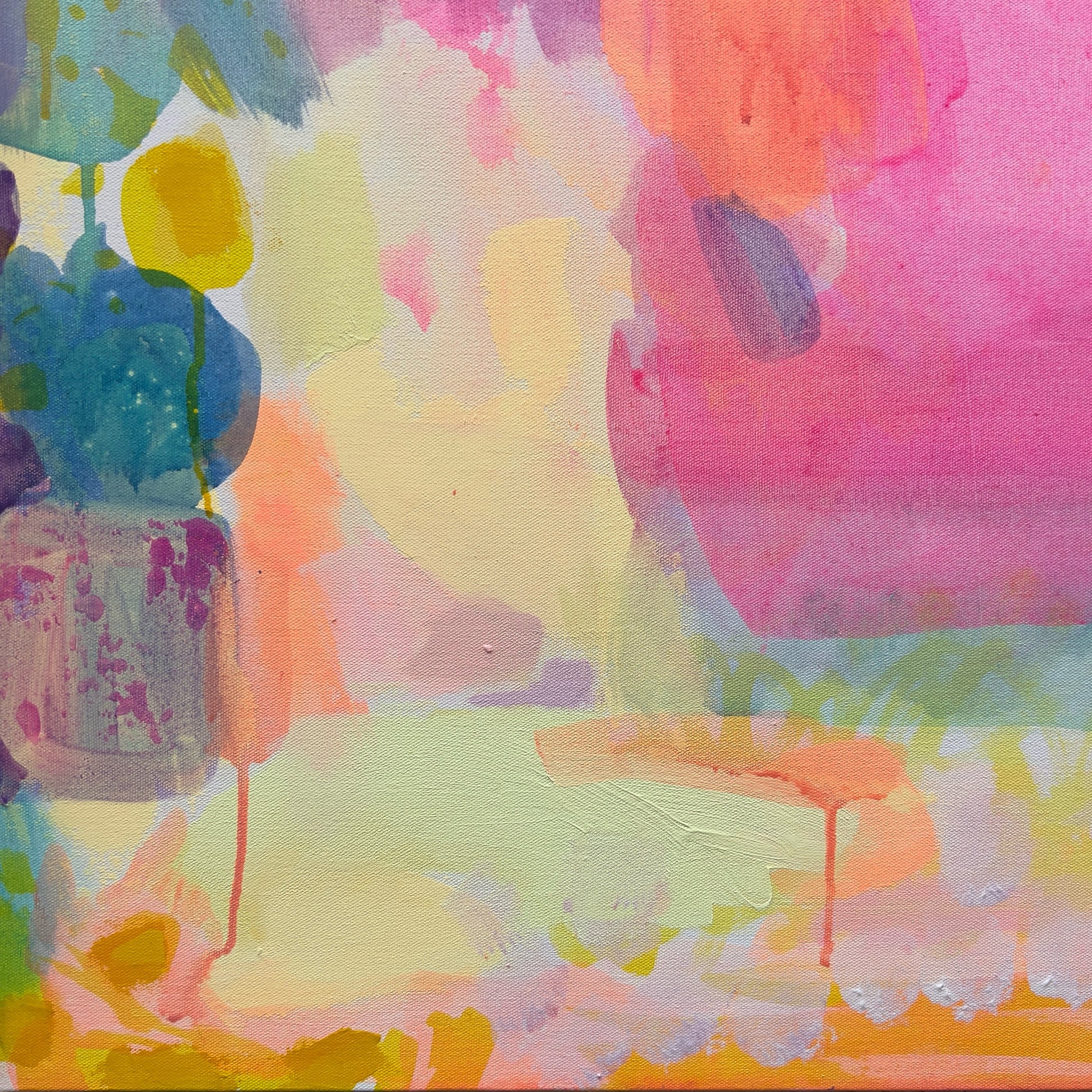 Close-up of Kathryn Sillince Artist's 'A Beautiful Demeanour' artwork, showcasing vibrant colors and intricate brushwork.