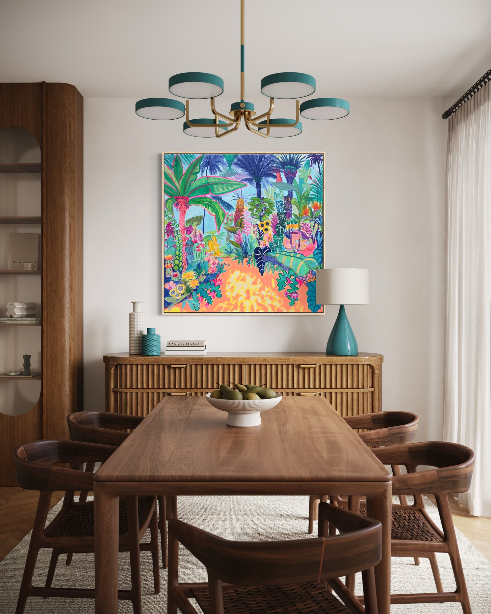 Kathryn Sillince Artist Paradise Gardens 122cm x 122cm framed print featuring colorful floral and garden scene artwork