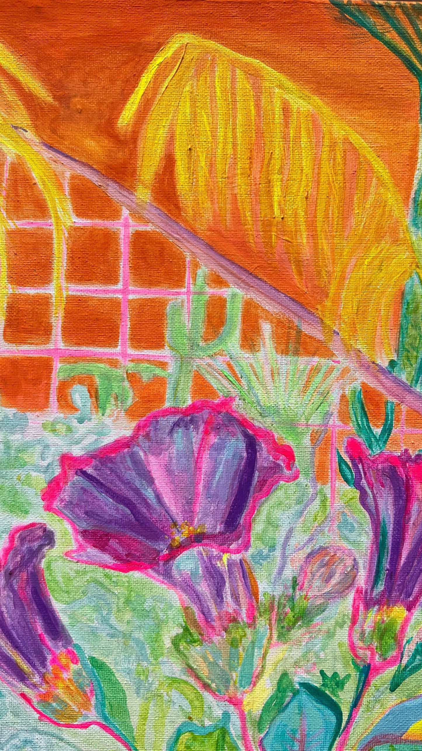 Colorful paper print titled "Apocalyptic Fanfare" by Kathryn Sillince Artist showcasing vibrant abstract artwork on textured paper.