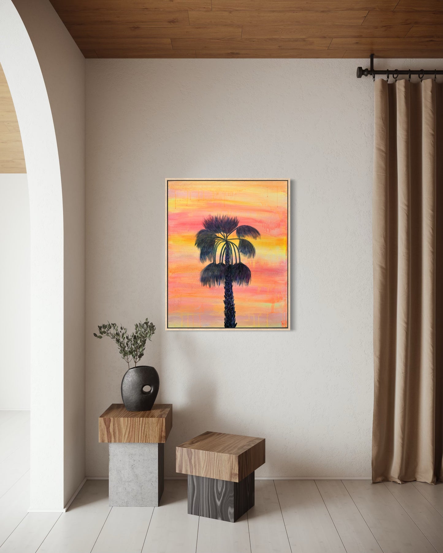 Sunset Solitude landscape painting by Kathryn Sillince featuring vibrant sunset colors over a serene scene