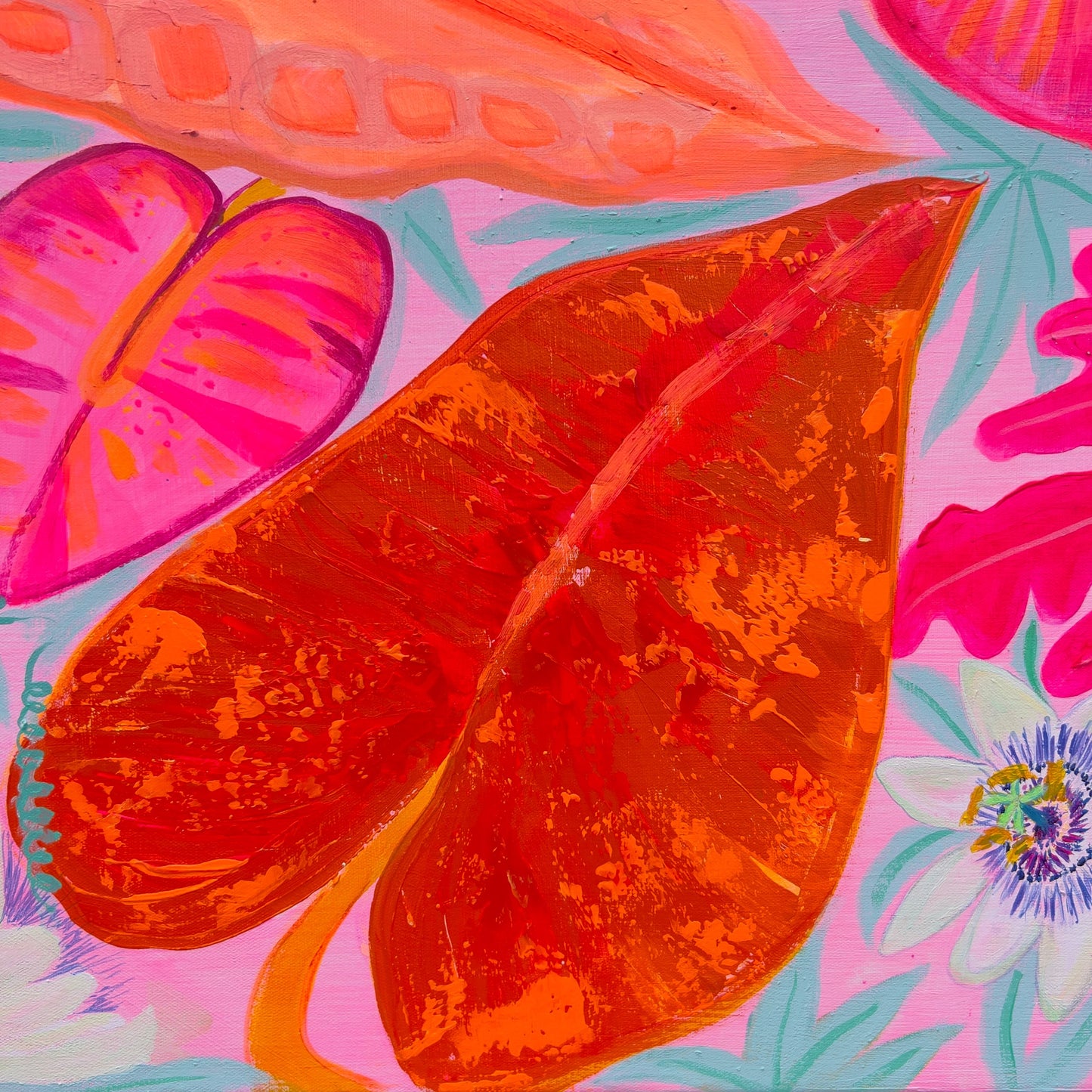 Better Together artwork by Kathryn Sillince, 102cm x 102cm, colorful abstract painting with vibrant brushstrokes and textured details.