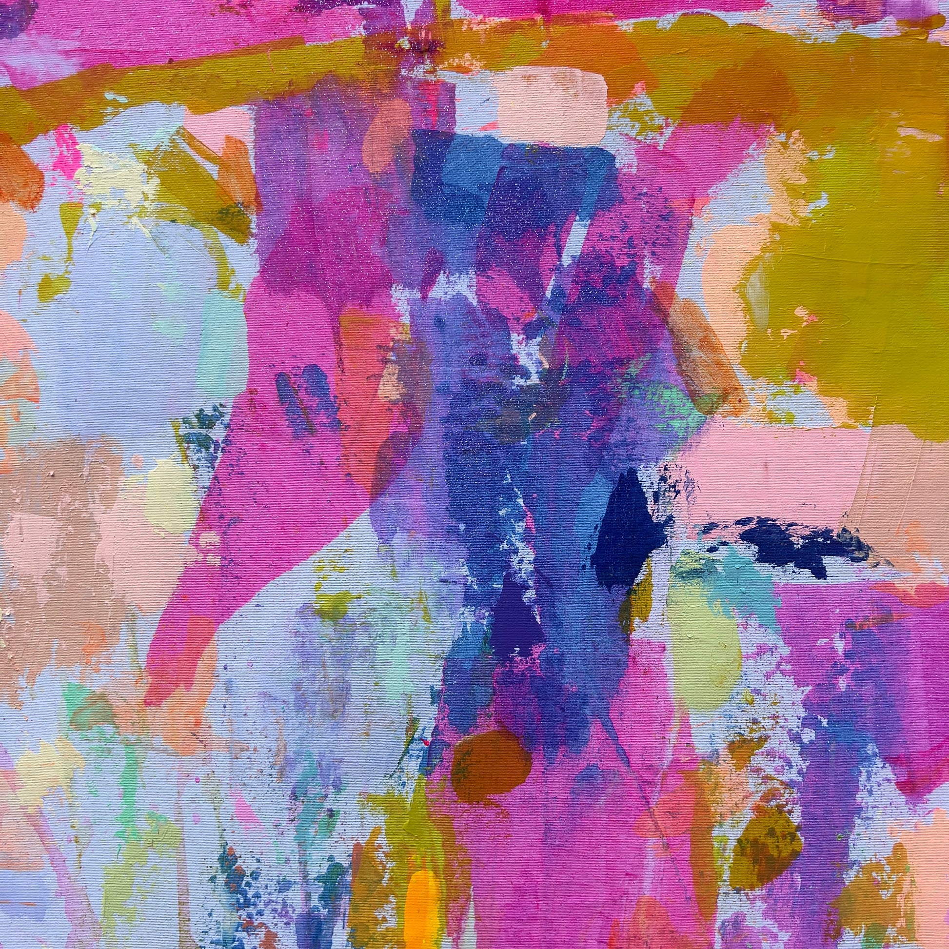 Colorful landscape painting by Kathryn Sillince Artist, titled 'Everyday Happiness,' measuring 153cm by 103cm.