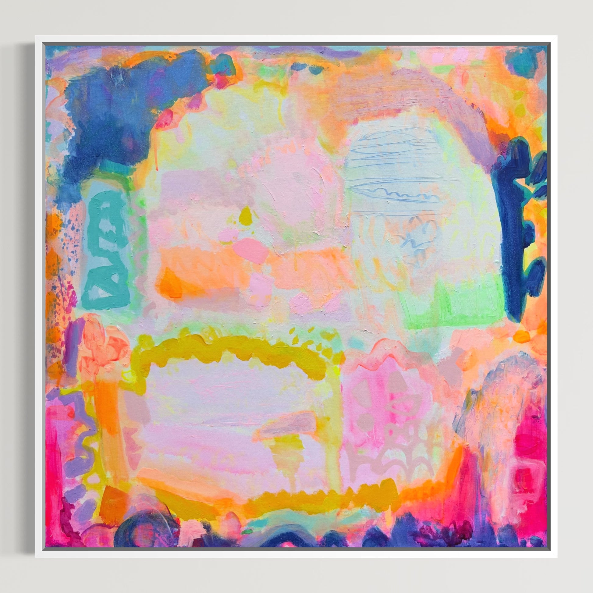 Elegant 80cm x 80cm abstract artwork by Kathryn Sillince Artist featuring vibrant colors and intricate brushwork.