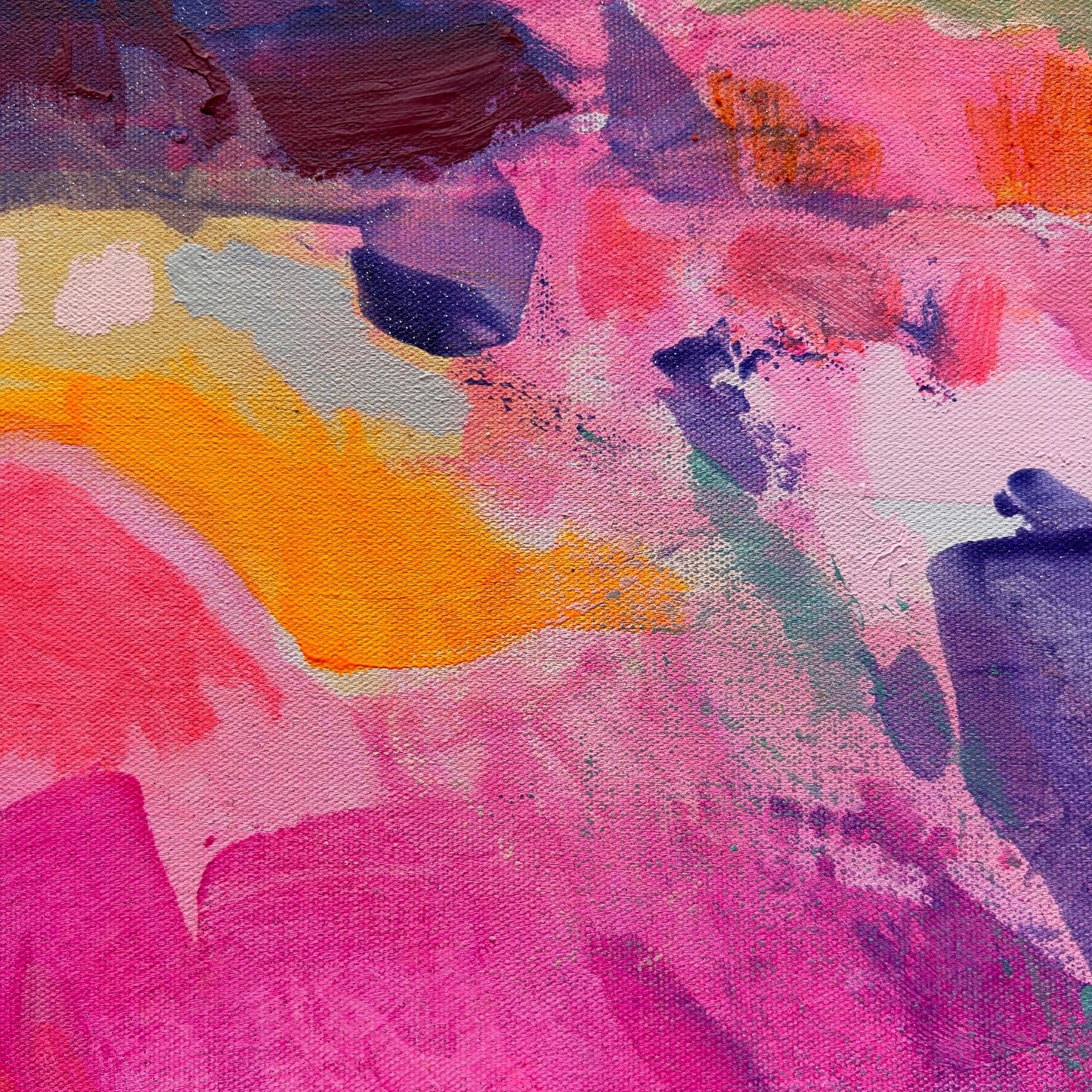 Sunbeams and Daydreams artwork by Kathryn Sillince Artist, 92cm x 92cm, featuring vibrant sunbeams and dreamy abstract patterns.