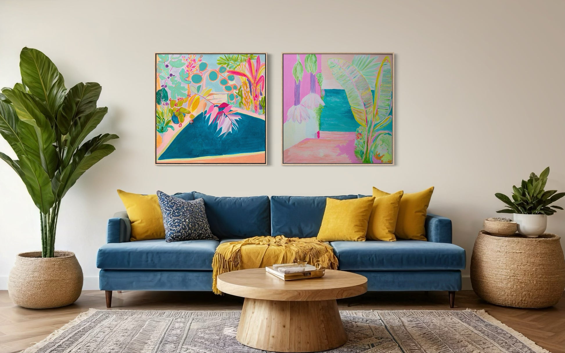 Botanical print set by Kathryn Sillince featuring "Endless Summer By The Pool" and "Vacation Anticipation" artwork.