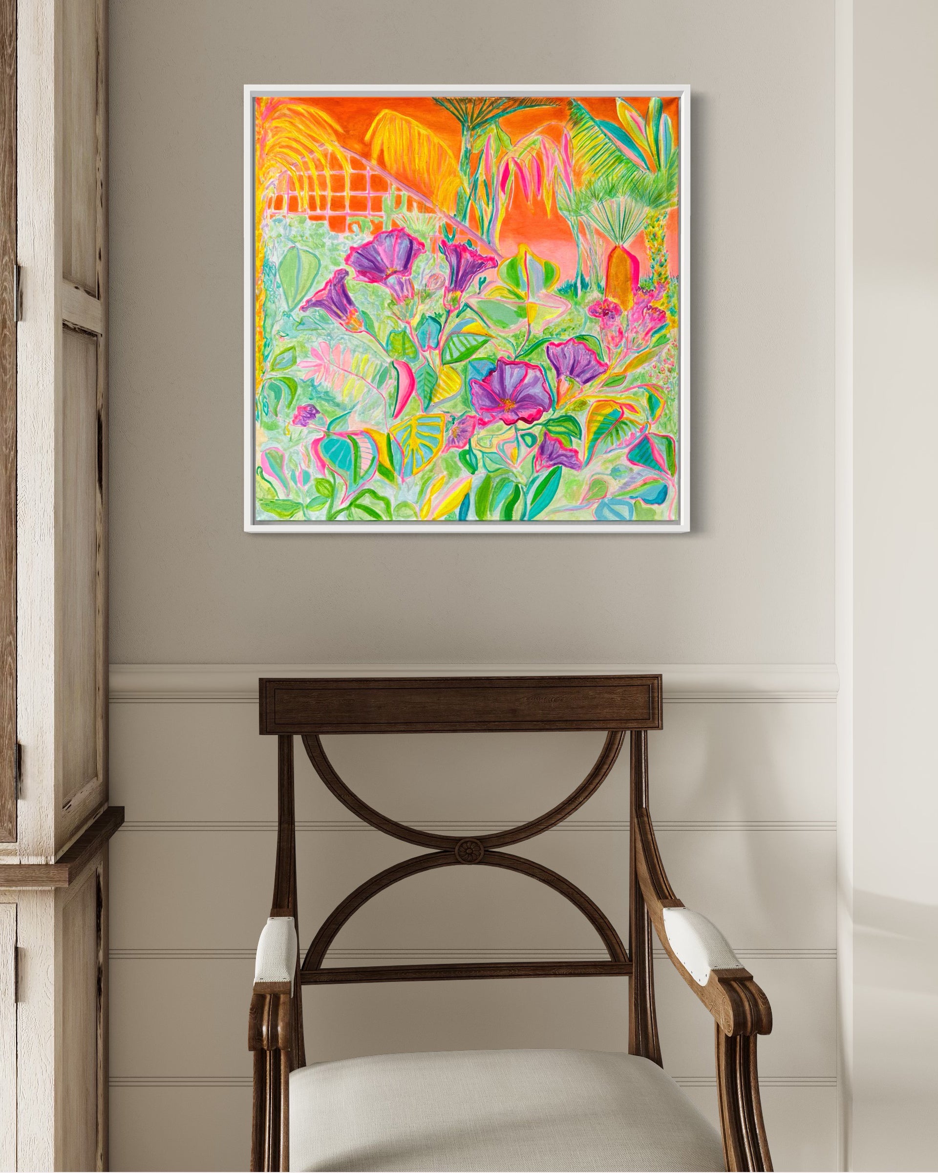 Canvas print of 'Apocalyptic Fanfare' by Kathryn Sillince, featuring bold, abstract artwork with vibrant colors and dynamic brushstrokes.
