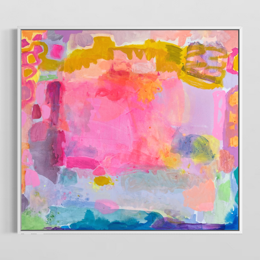 Large 133cm x 122cm artwork titled ‘A Nourished Soul’ by Kathryn Sillince Artist, featuring vibrant abstract colors and textures.
