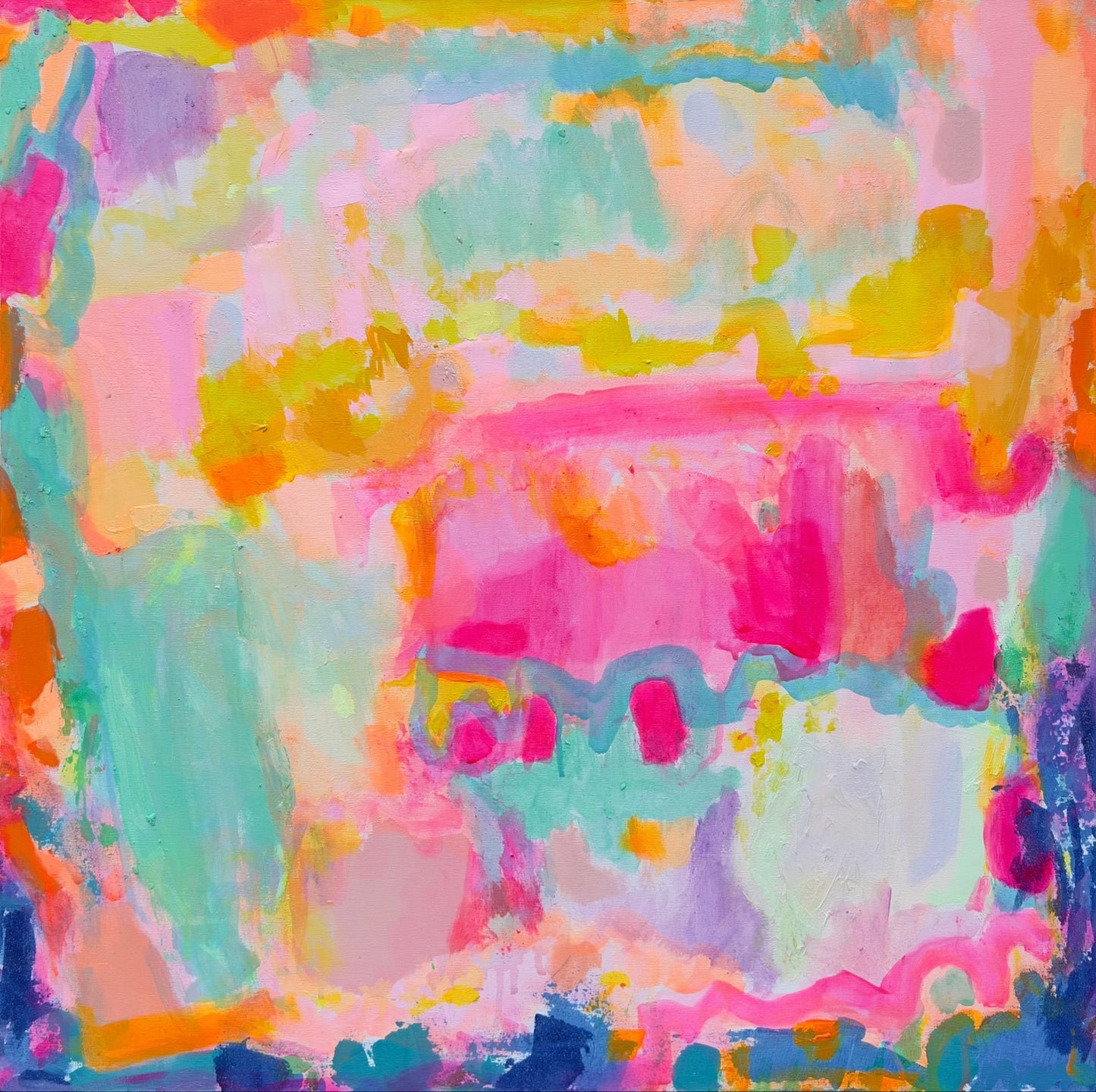 Summer Loving artwork by Kathryn Sillince, 80cm x 80cm, colorful abstract painting with vibrant brushstrokes and textured details.