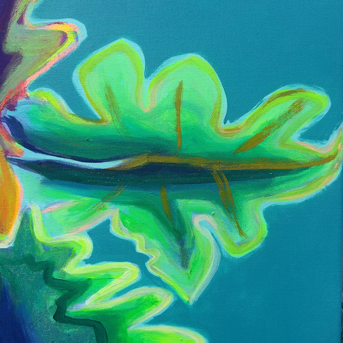 Turquoise and emerald Alocasia study artwork by Kathryn Sillince, 66cm by 71cm, featuring detailed botanical illustrations.