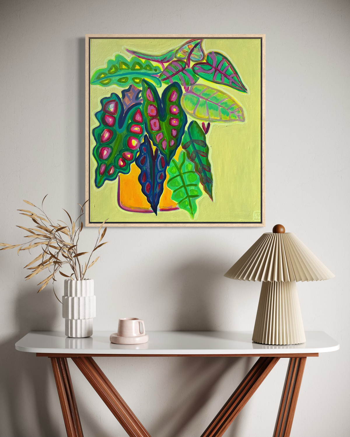 Alocasia Study VI canvas print by Printumo featuring a vibrant botanical illustration on a textured canvas background.