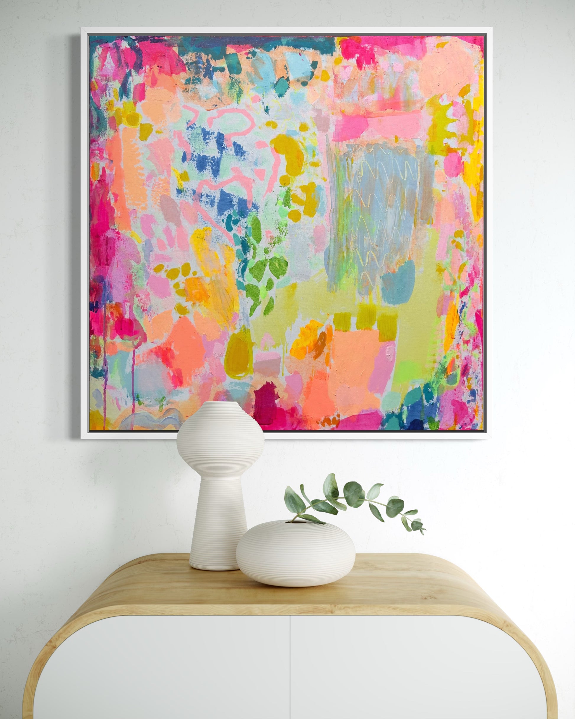 Leopards CAN Change Their Spots 90cm x 90cm artwork by Kathryn Sillince Artist, featuring a leopard print design with vibrant colors.