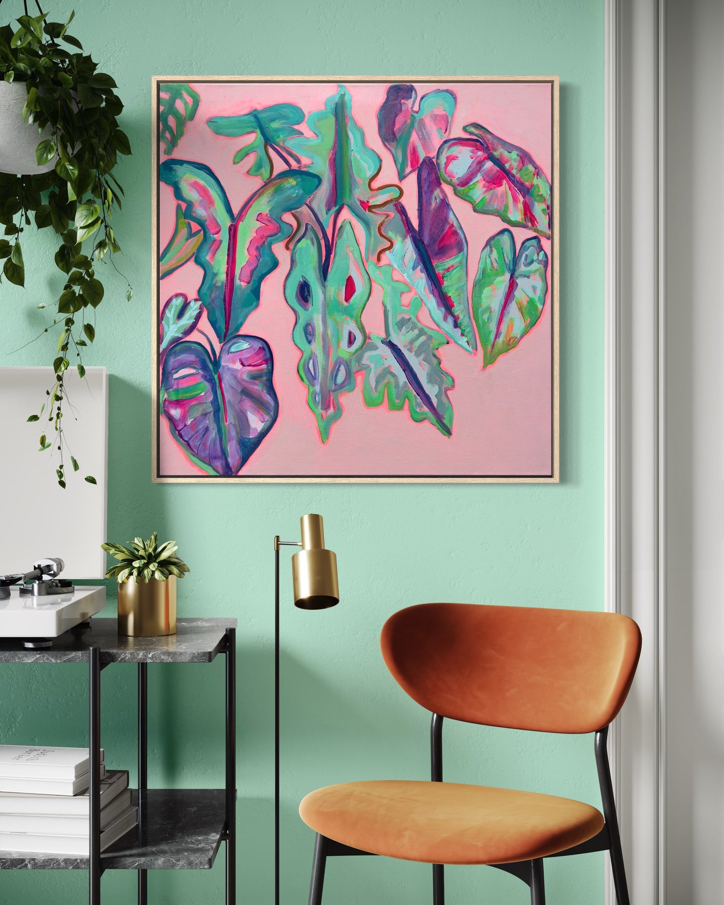 Alocasia Study III artwork by Kathryn Sillince, 82cm x 82cm, featuring vibrant botanical illustrations on textured paper.