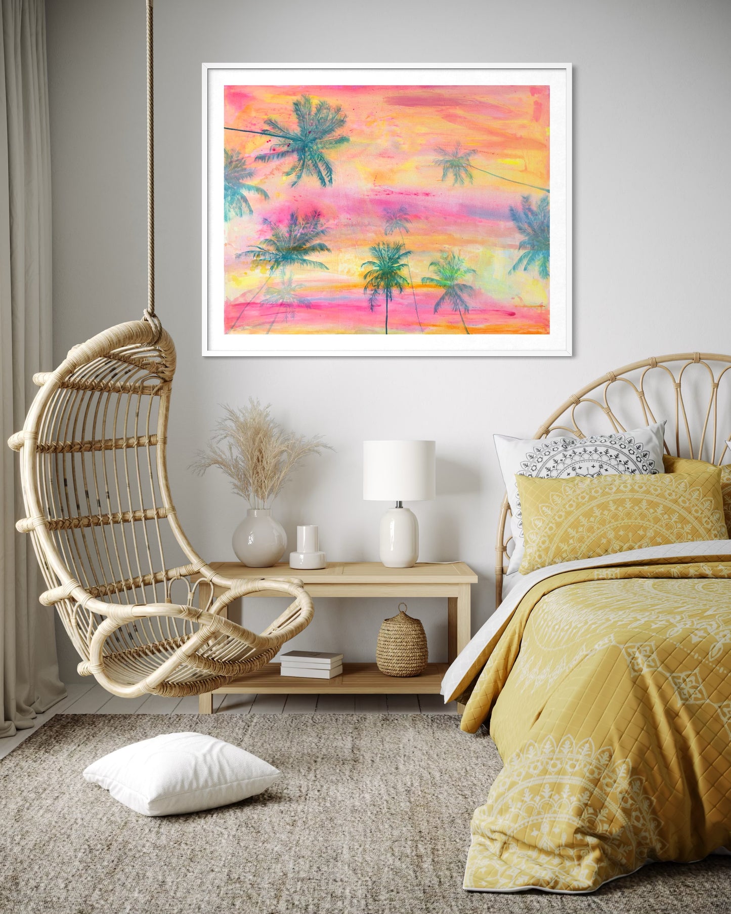 Paper print titled "Lie With Me At Sunset" by Kathryn Sillince Artist, featuring a serene sunset scene with a reclining figure.