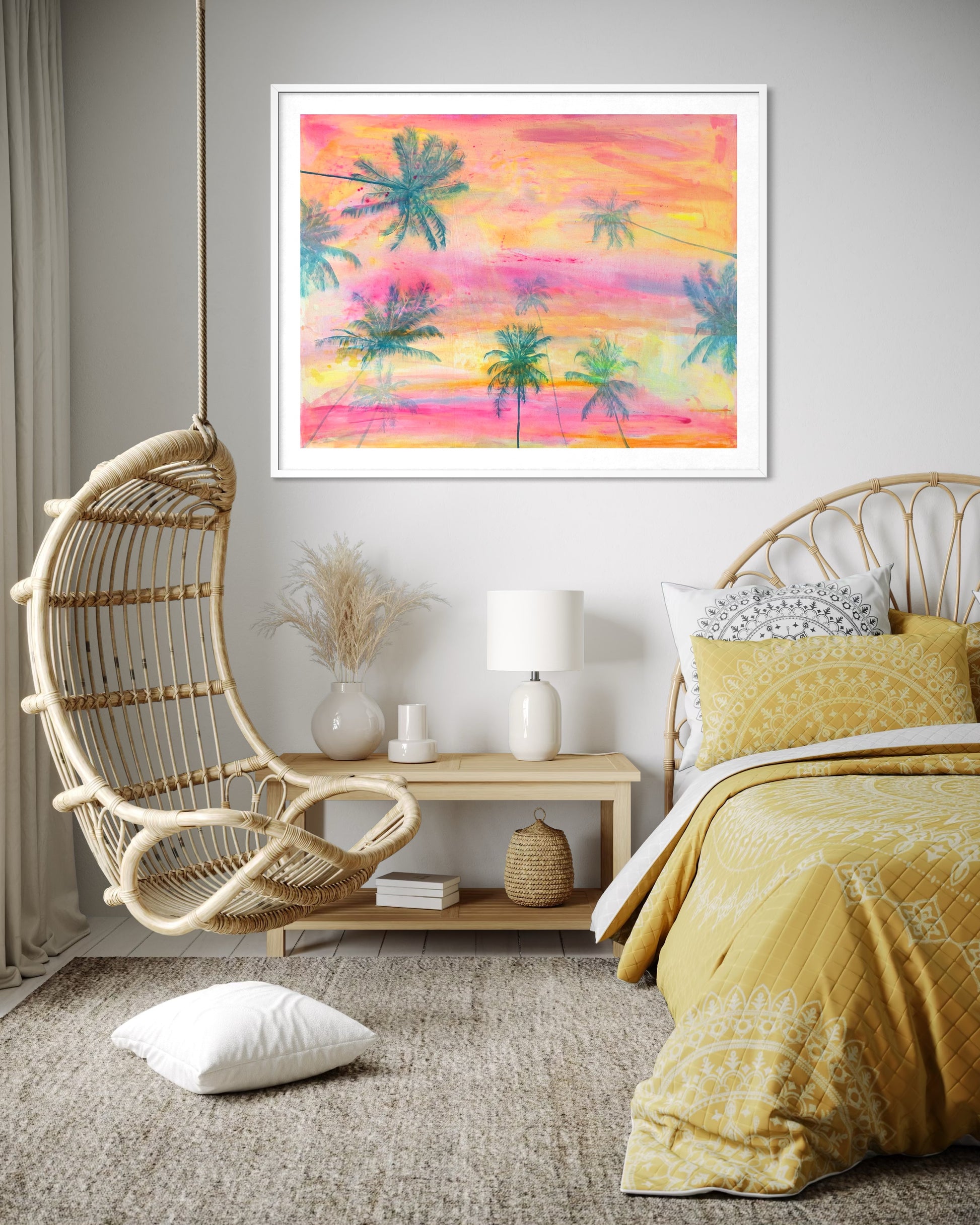 Paper print titled "Lie With Me At Sunset" by Kathryn Sillince Artist, featuring a serene sunset scene with a reclining figure.