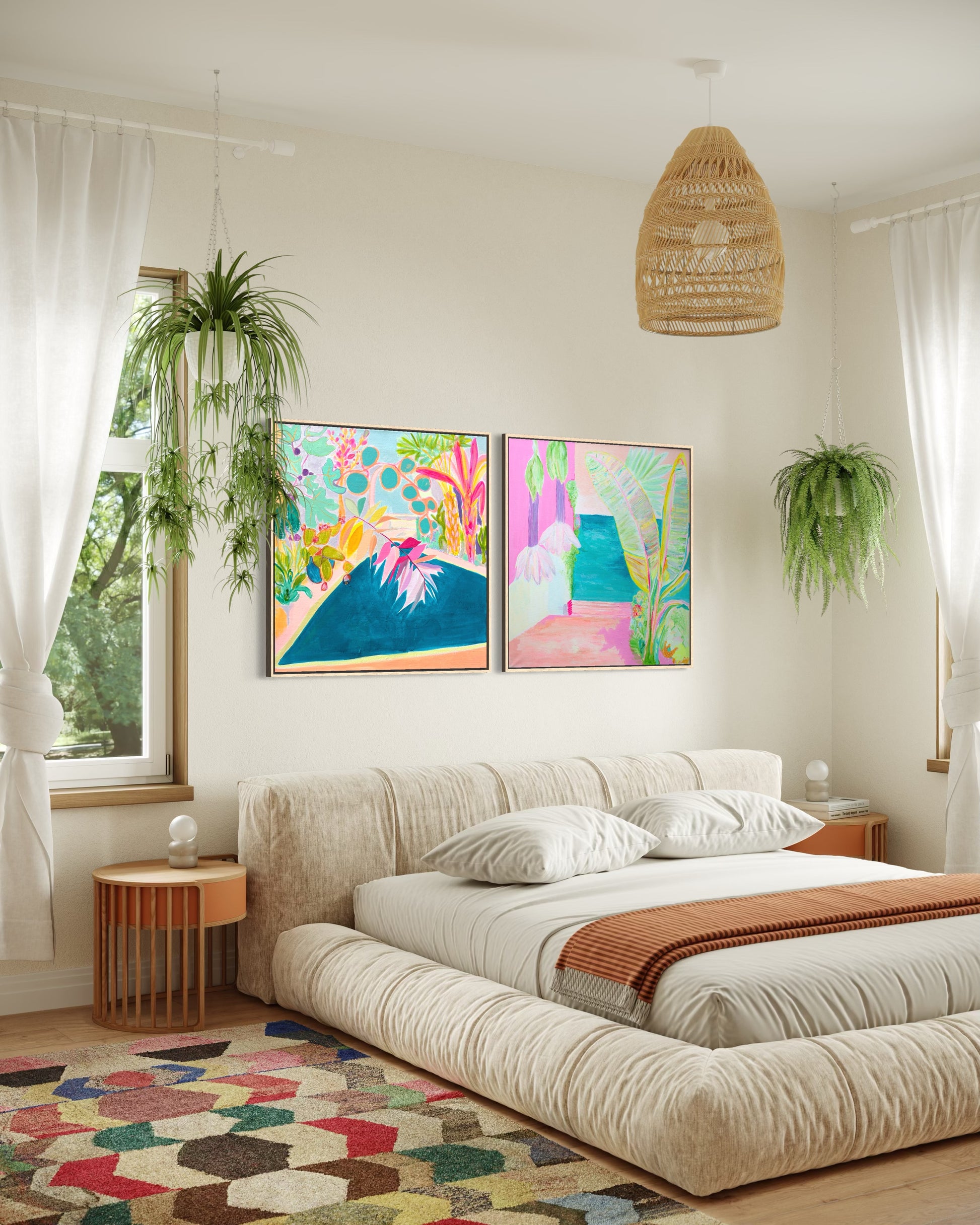Botanical print set by Kathryn Sillince featuring 'Endless Summer By The Pool' and 'Vacation Anticipation' artwork.