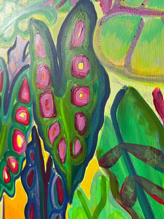 Alocasia Study IV artwork by Kathryn Sillince, 61cm x 71cm, featuring detailed botanical illustration of Alocasia plant.