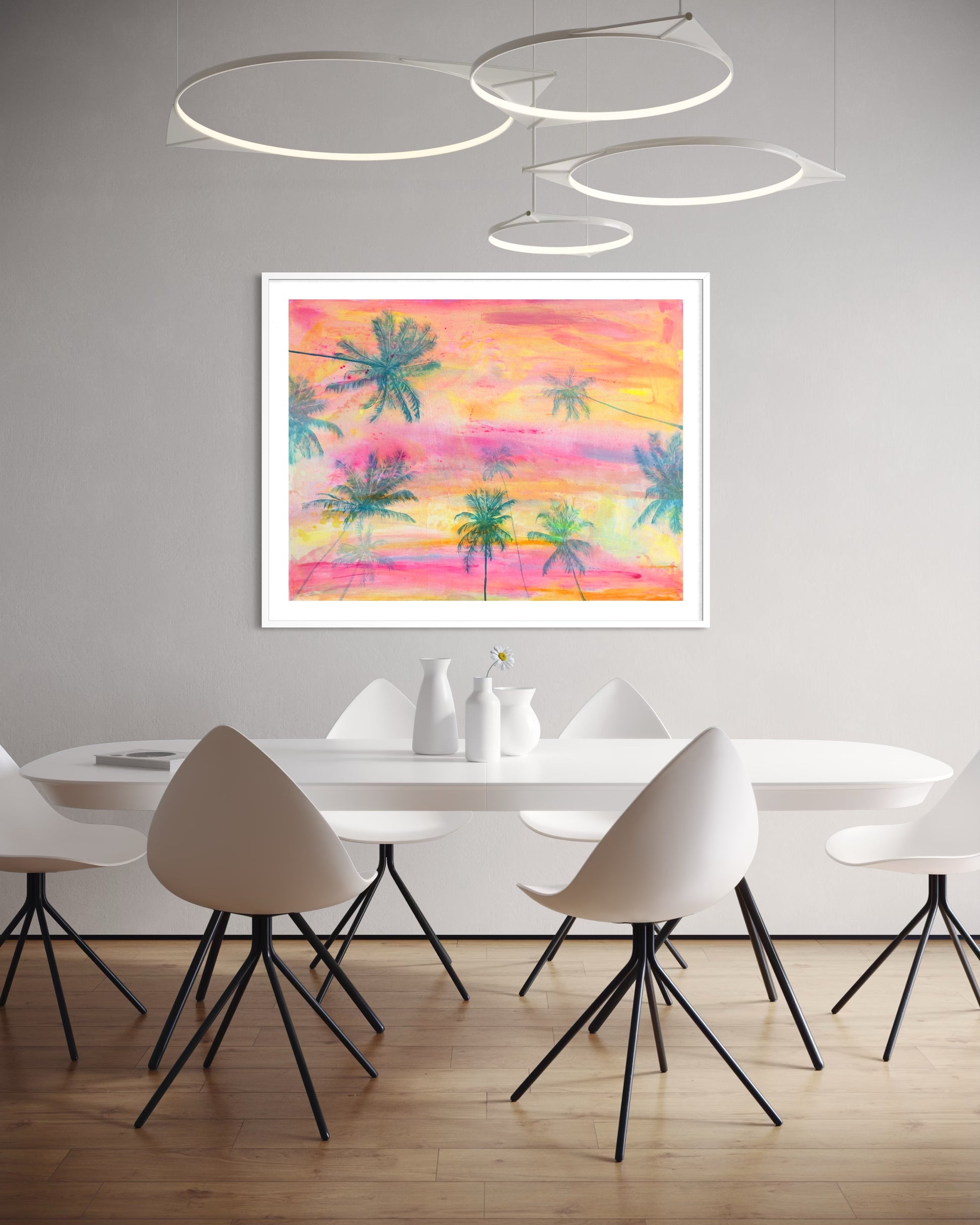 Paper print titled "Lie With Me At Sunset" by Kathryn Sillince Artist, featuring a serene sunset scene with warm colors.
