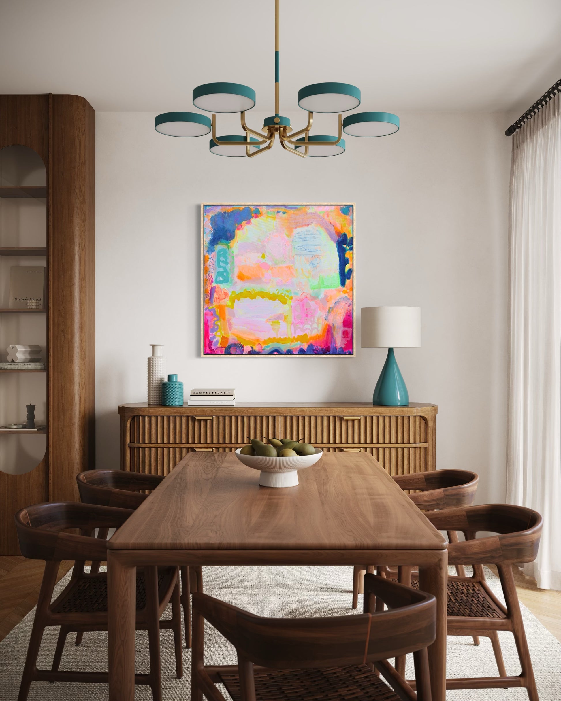 Vivid 80cm x 80cm Kathryn Sillince Artist "Ravishing" artwork featuring bold colors and abstract floral design.
