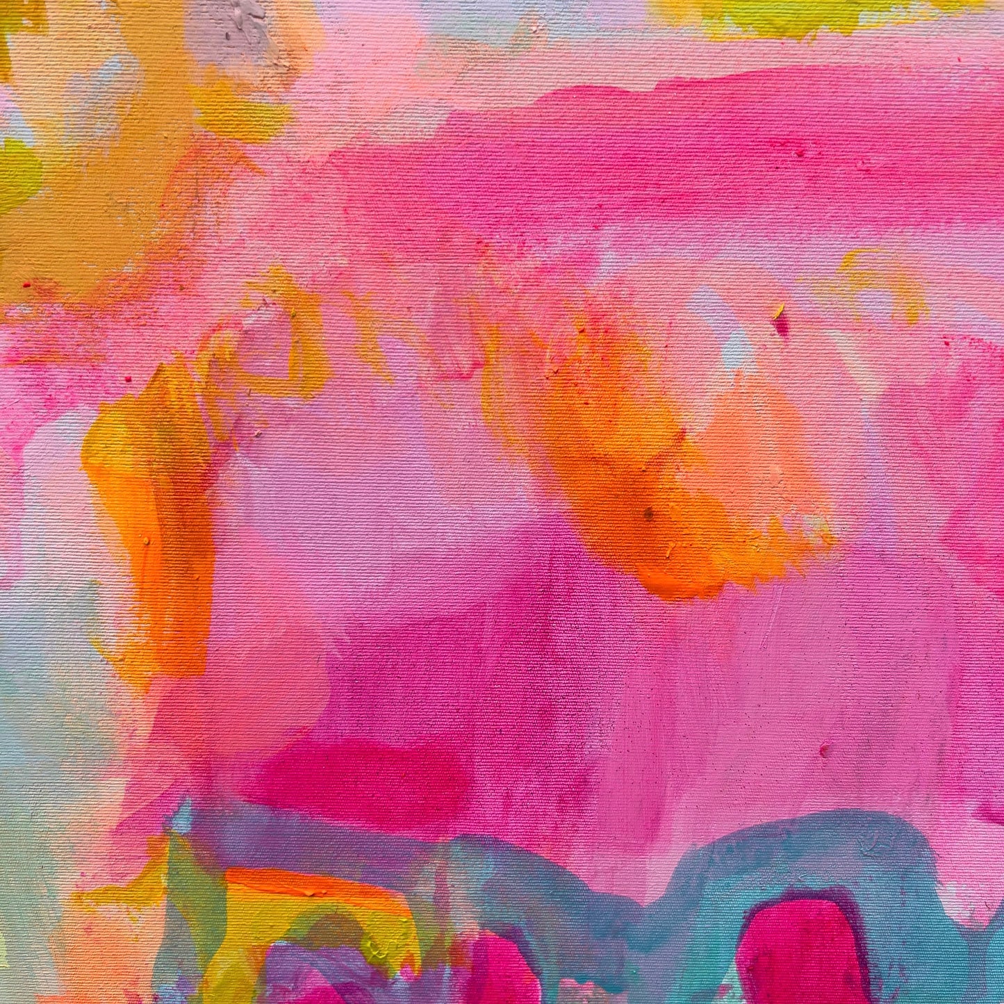 Kathryn Sillince Artist 'Summer Loving' 80cm x 80cm abstract art print with vibrant summer colors and floral design.