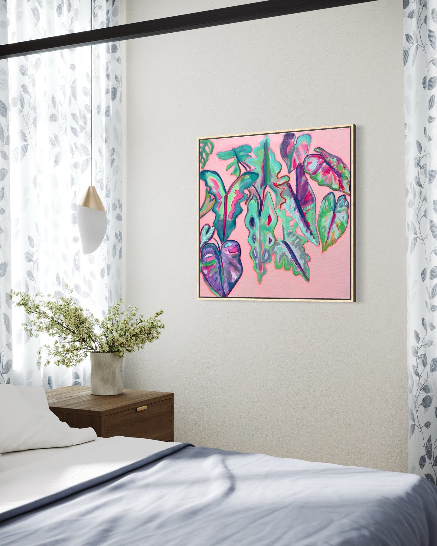 Alocasia Study III artwork by Kathryn Sillince, showcasing detailed botanical illustration on an 82cm x 82cm canvas.