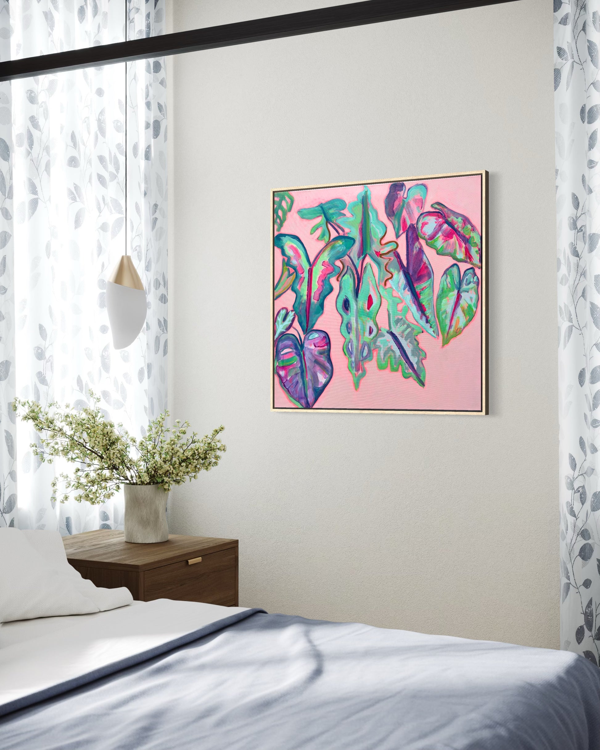 Alocasia Study III artwork by Kathryn Sillince, showcasing detailed botanical illustration on an 82cm x 82cm canvas.